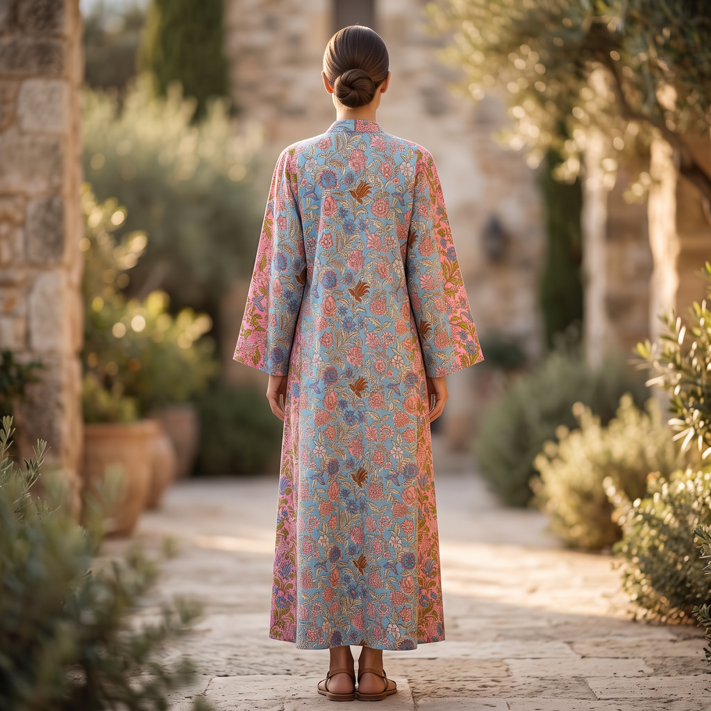 L-XL Goya Crystal Printed Cotton Dress 57" Long Jalabiya RN 1016