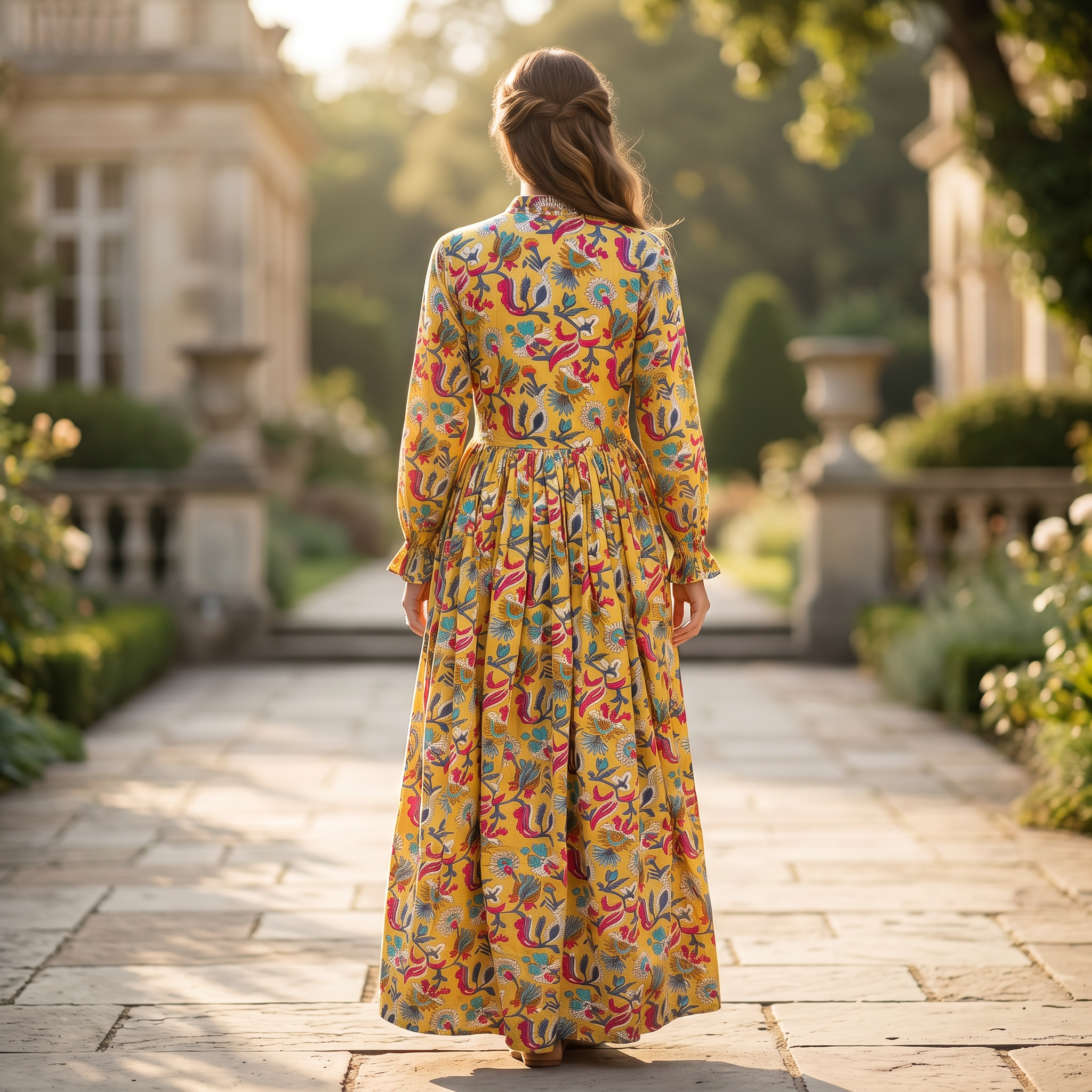 S-M Fahima Printed Cotton 3 Pcs Dress 57" Long Jalabiya TN 307