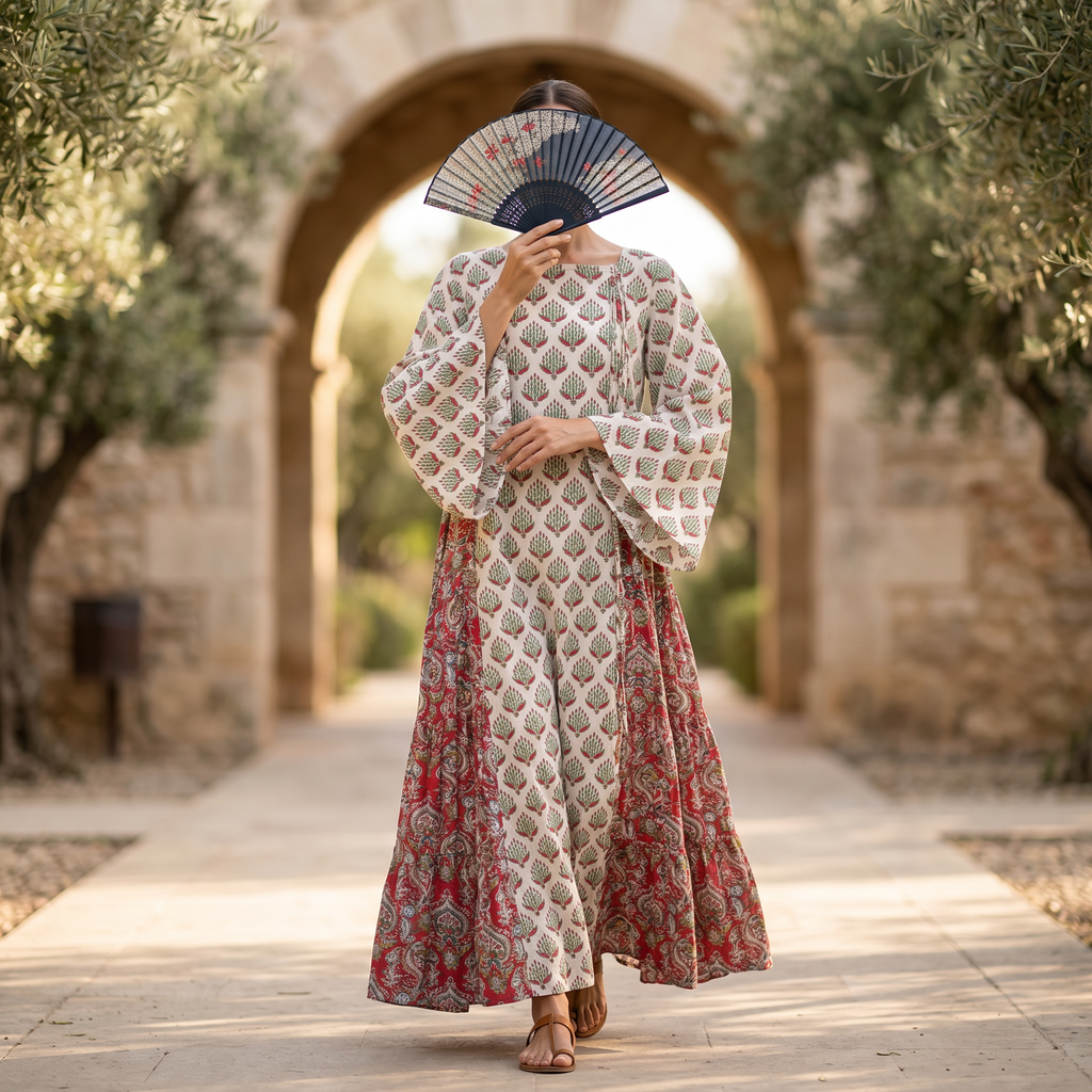 S/M Cindrella Printed Cotton Dress 57" Long Jalabiya