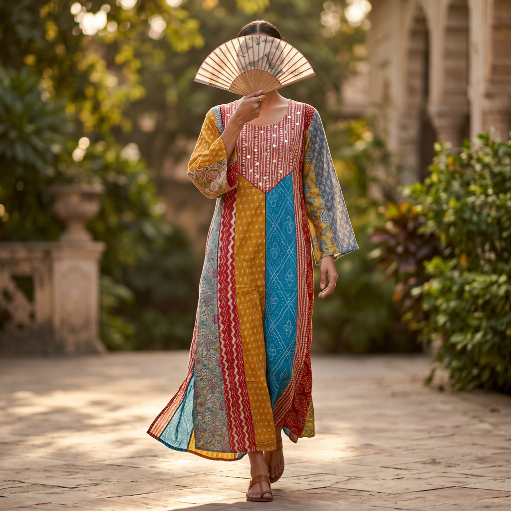 L-XL Malaysia Printed Cotton Dress 57" Long Jalabiya RN 916