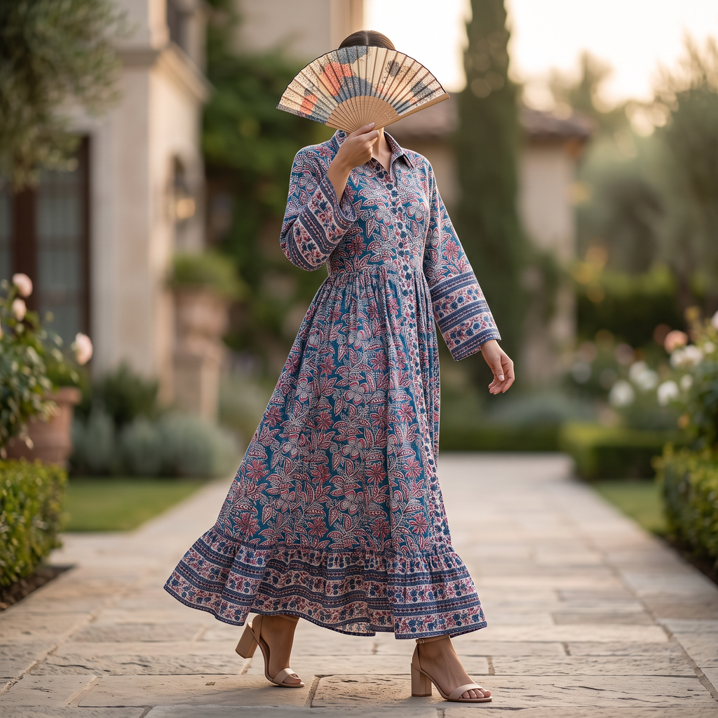 S/M Crystal Ana Printed Cotton Dress 57" Long Jalabiya TNY 867