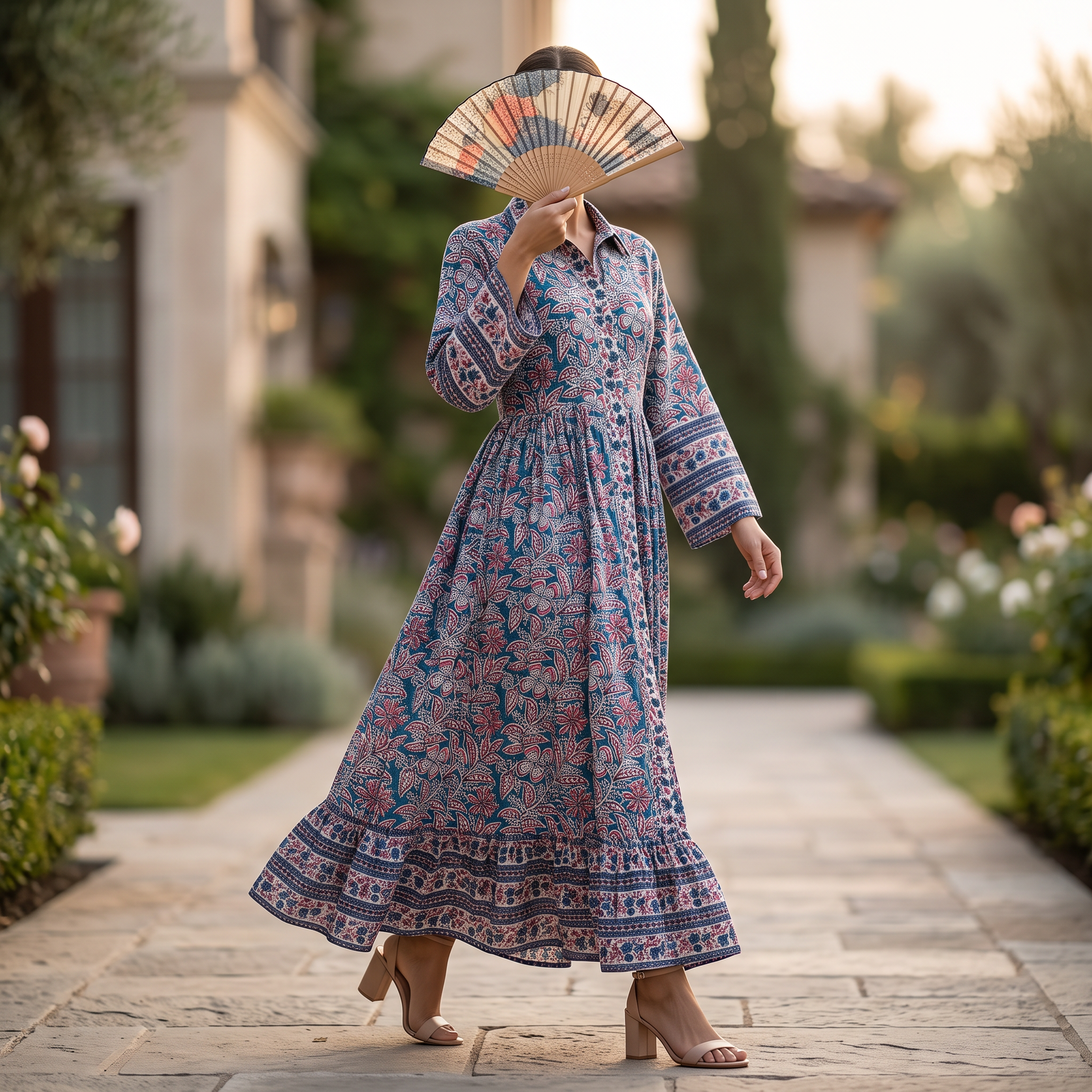 S/M Crystal Ana Printed Cotton Dress 57" Long Jalabiya TNY 867
