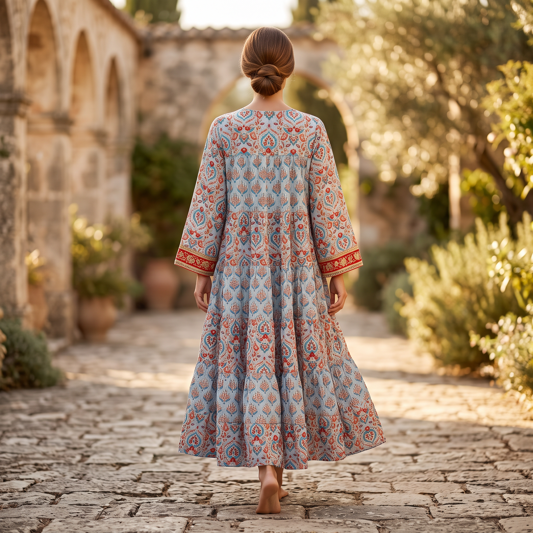 XS.S Moon  Printed Cotton Dress 54" Long Jalabiya With Sheila RNY 1099