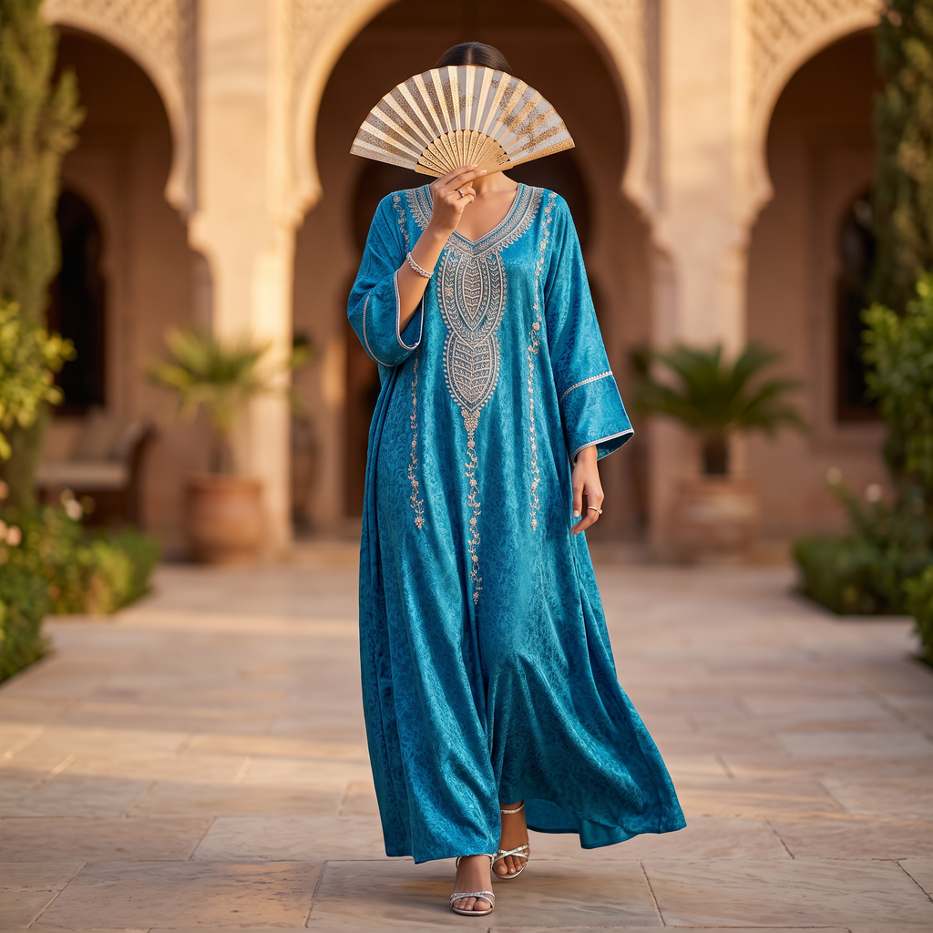 Silky Jacquard Kaftan Elegant Free-Size Luxury Abaya