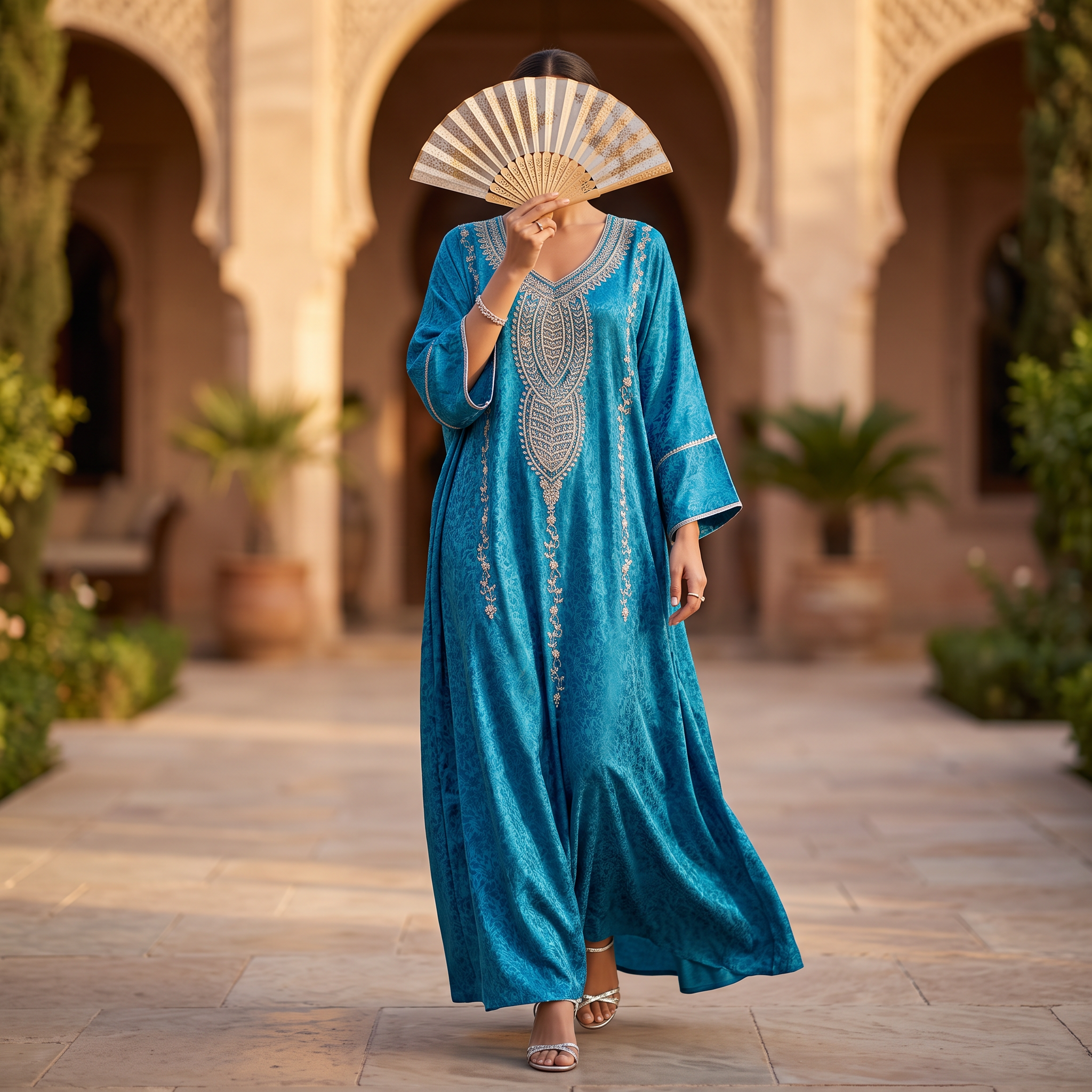 Silky Jacquard Kaftan Elegant Free-Size Luxury Abaya
