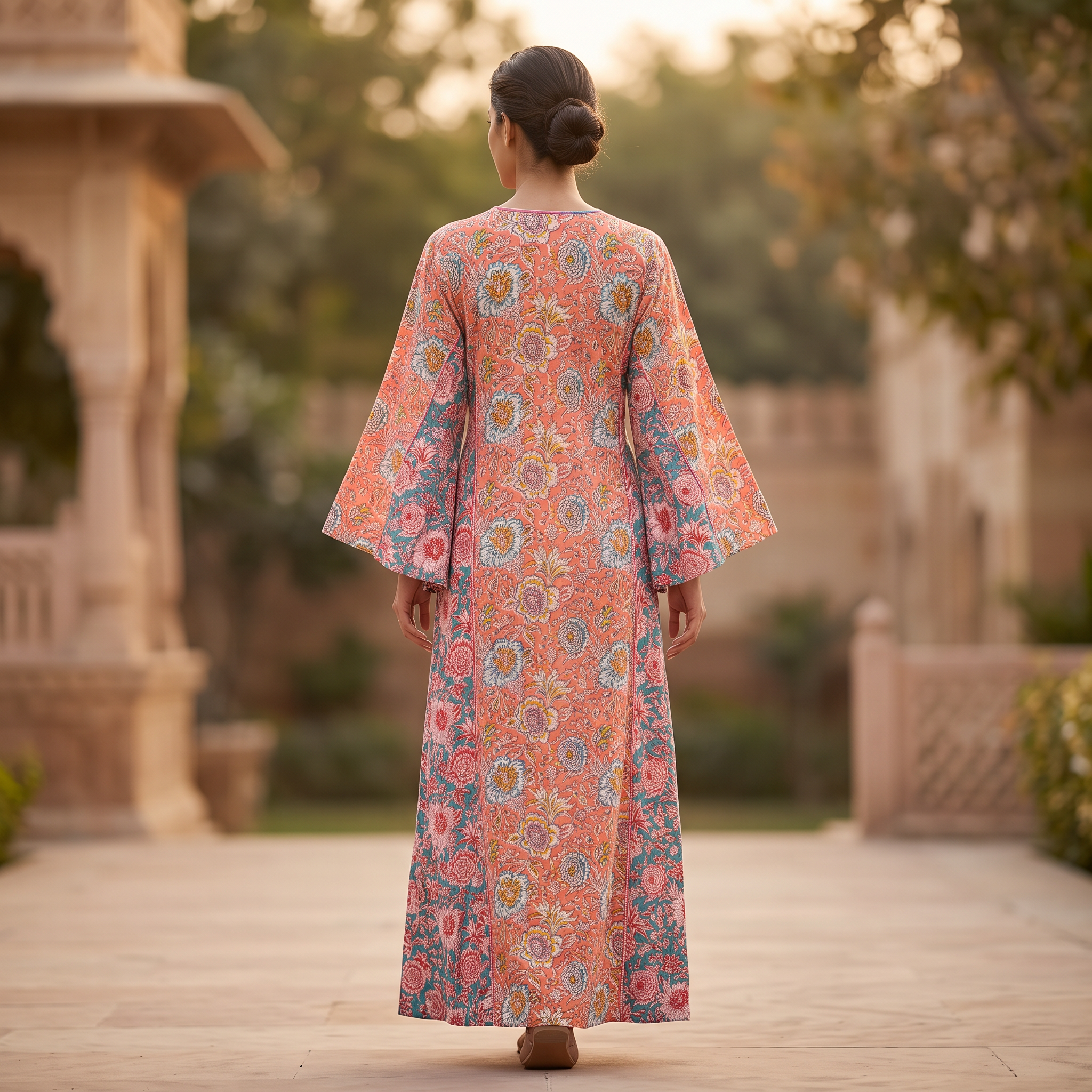 L/XL Mahdis Printed Cotton Dress 57" Long Jalabiya TNY 726