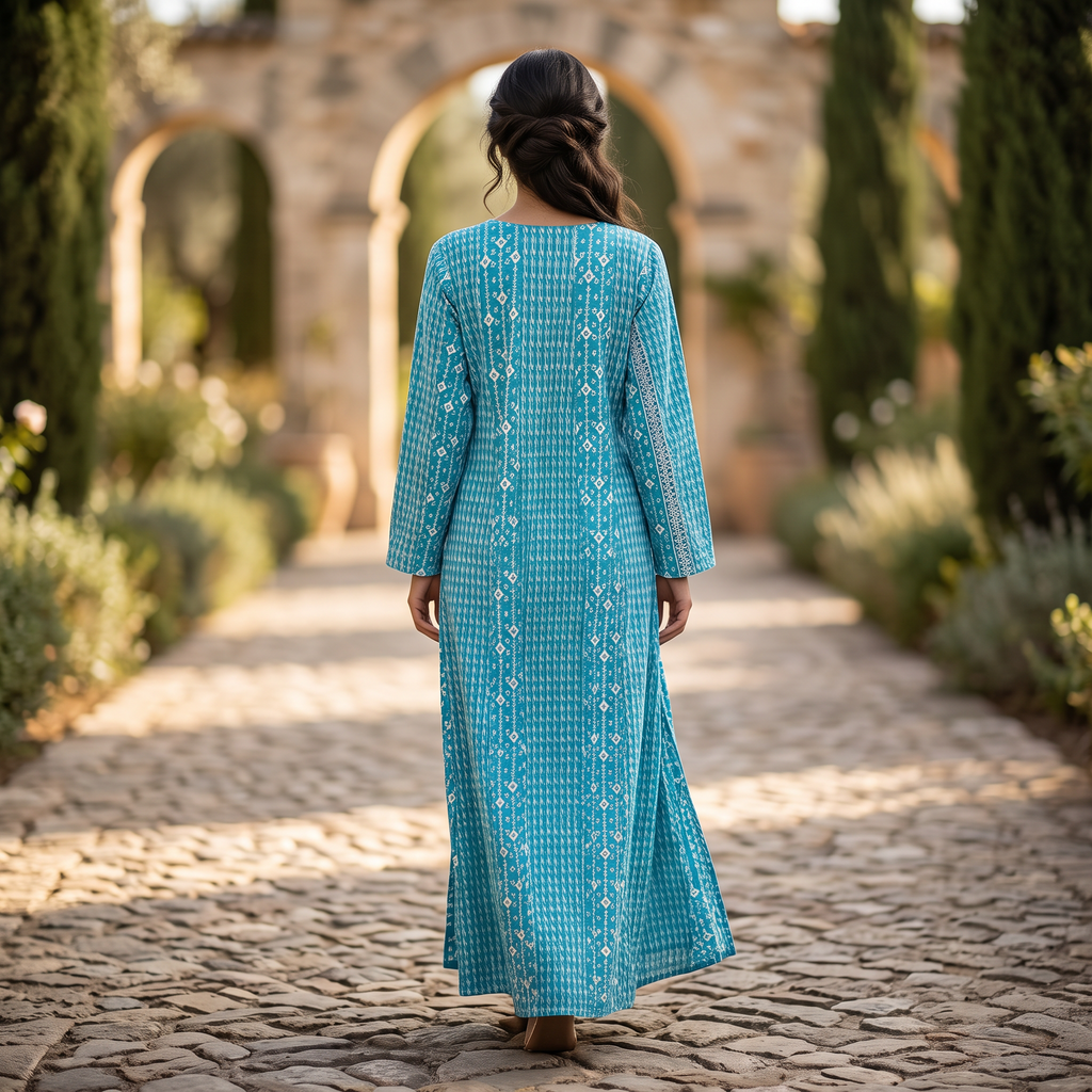 L/XL Annia with Shila Printed Cotton Dress 57" Long Jalabiya RN 1006