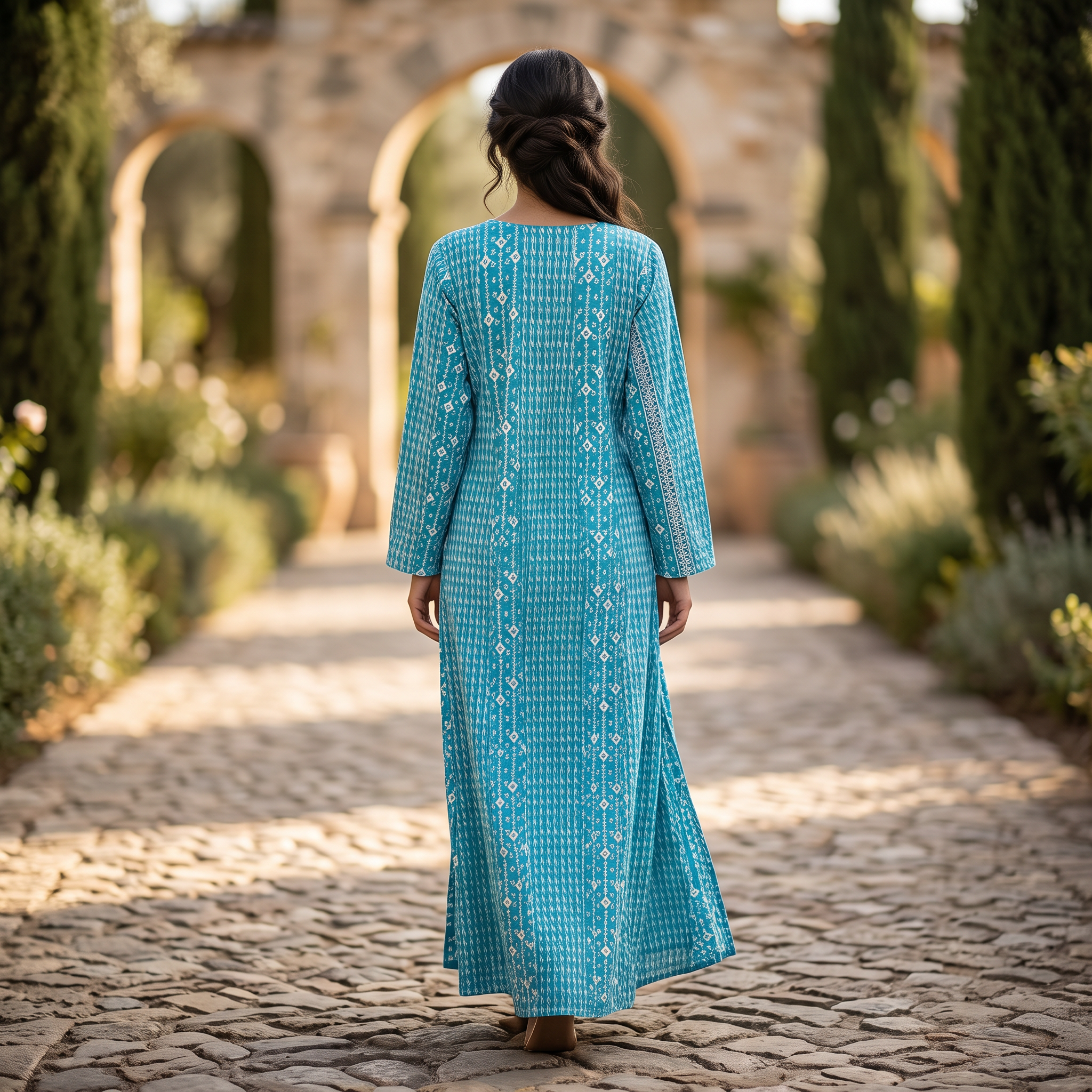 L/XL Annia with Shila Printed Cotton Dress 57" Long Jalabiya RN 1006