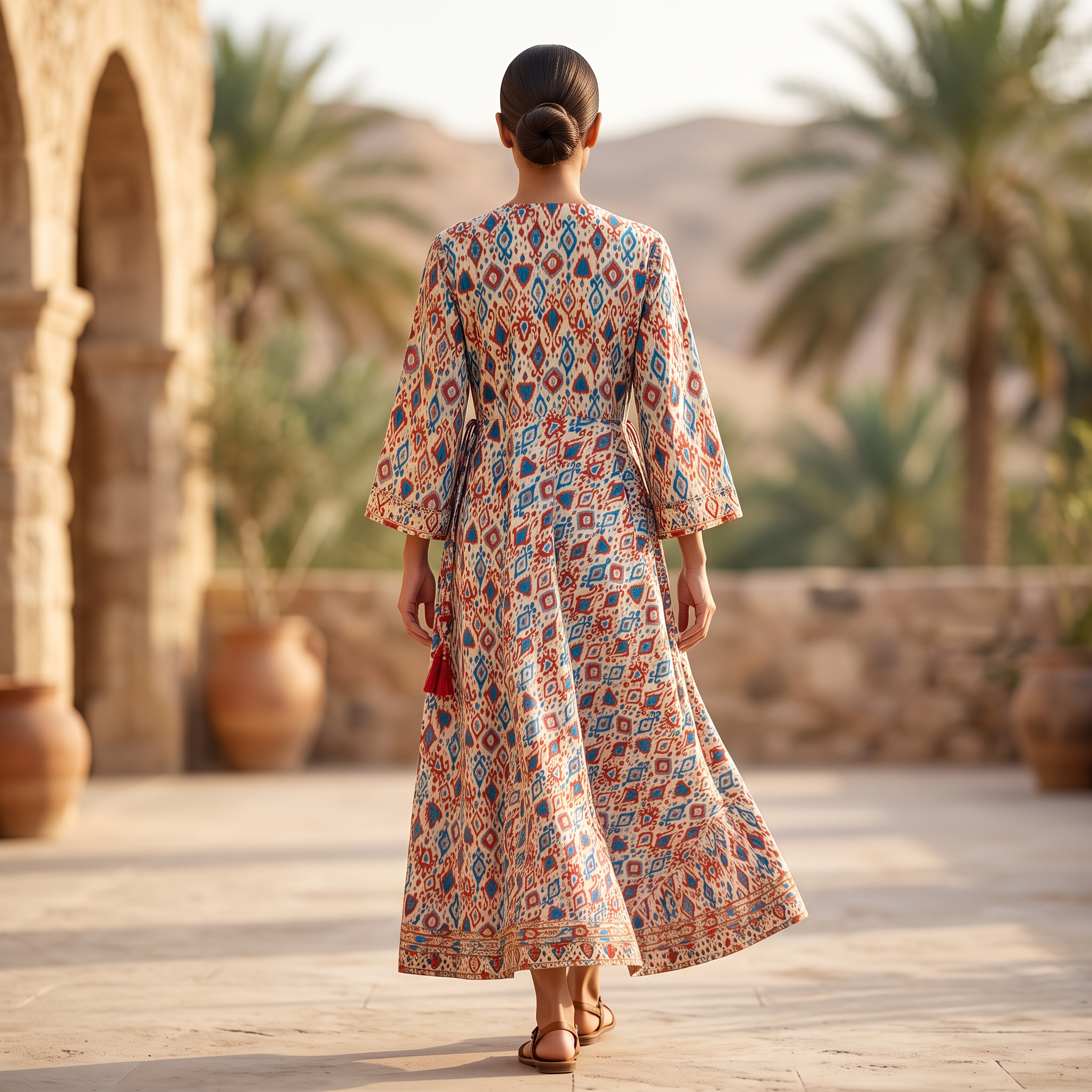 L-XL Priam Printed Cotton Dress 57" Long Jalabiya RN 1004