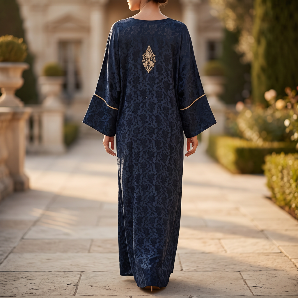 Silky Jacquard Kaftan Elegant Free-Size Luxury Abaya