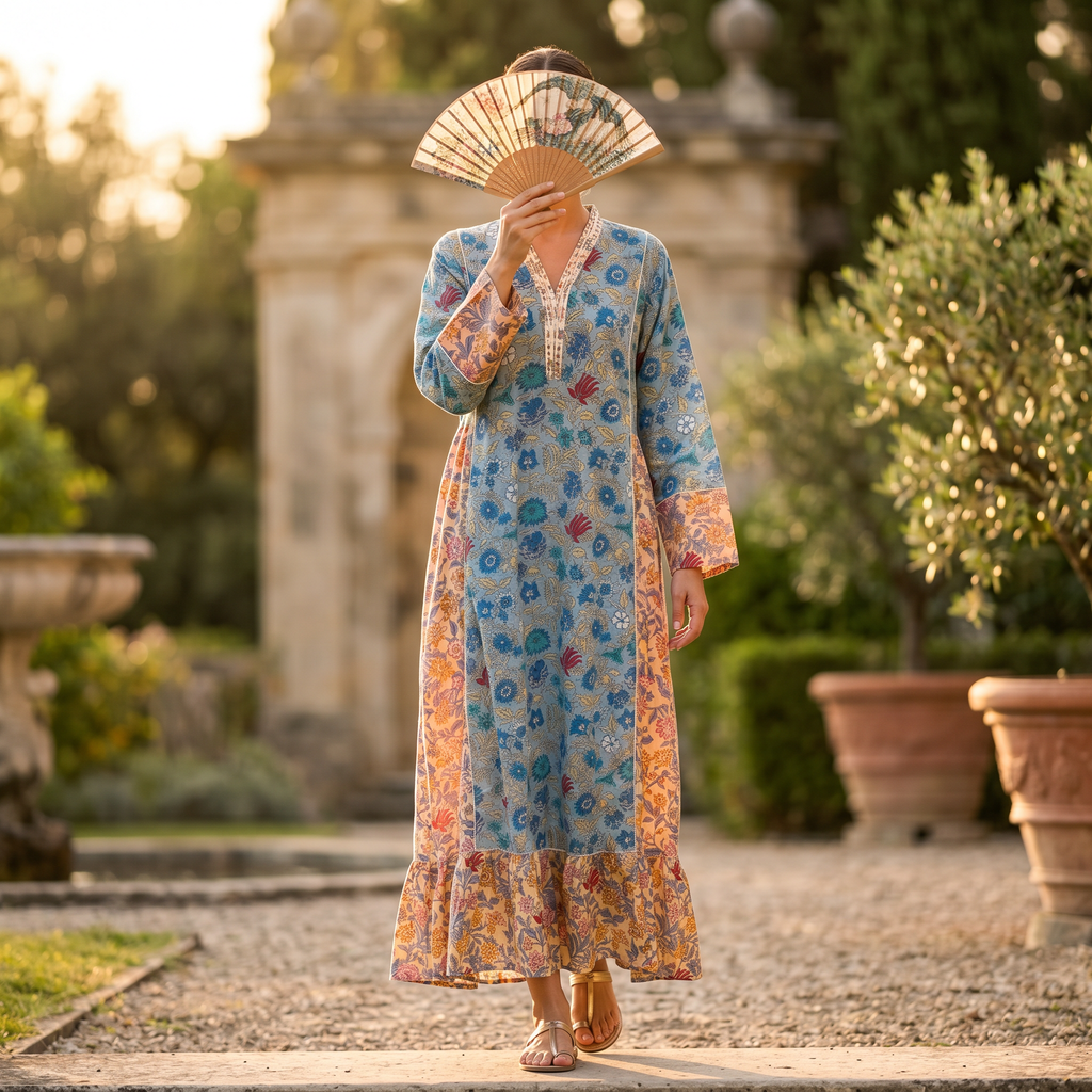 L-XL Bahira Printed Cotton Dress 57" Long Jalabiya TN 300