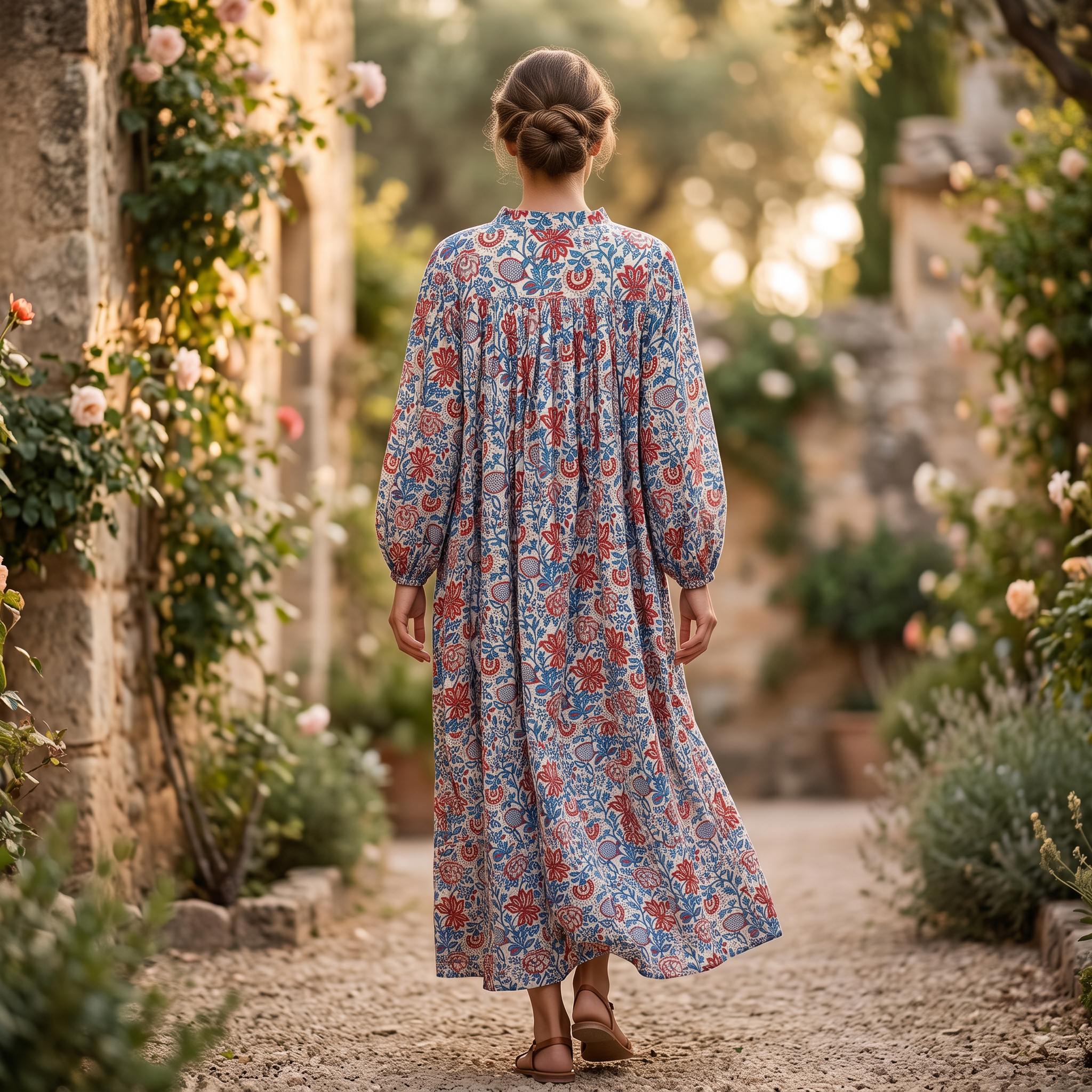 L/XL  Alfia  Multi Printed Cotton Dress 57" Long Jalabiya RNY  1093