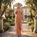 L/XL Honey  Printed Cotton Dress 57" Long Jalabiya With Sheila RNY 1098