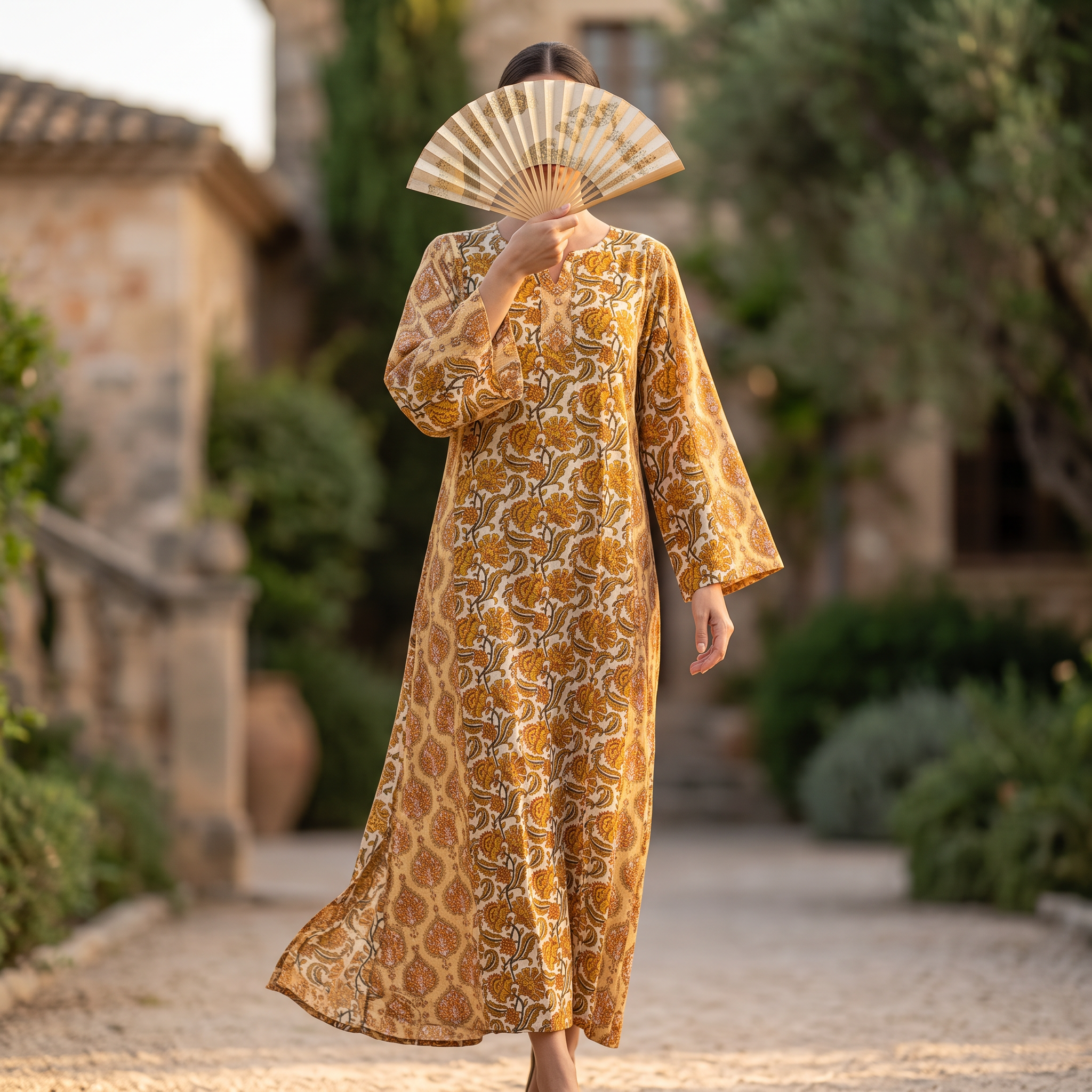 S/M Goya Crystal Printed Cotton Dress 57" Long Jalabiya RN 967