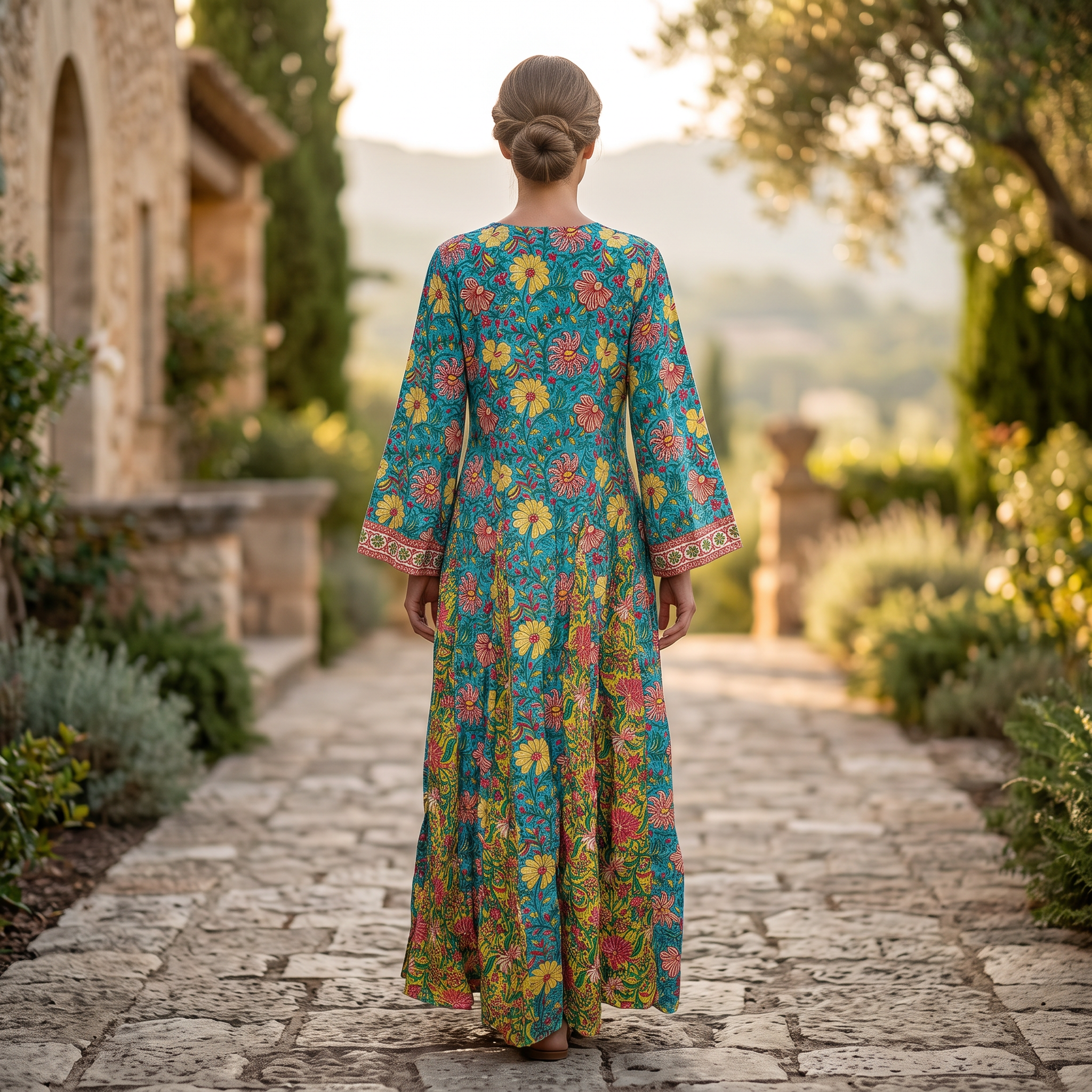 S-M Anaya Printed Cotton Dress 57" Long Jalabiya RN 911