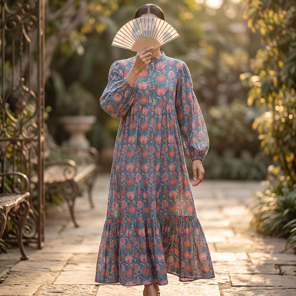 S/M  Alfia  Multi Printed Cotton Dress 57" Long Jalabiya TNY  756