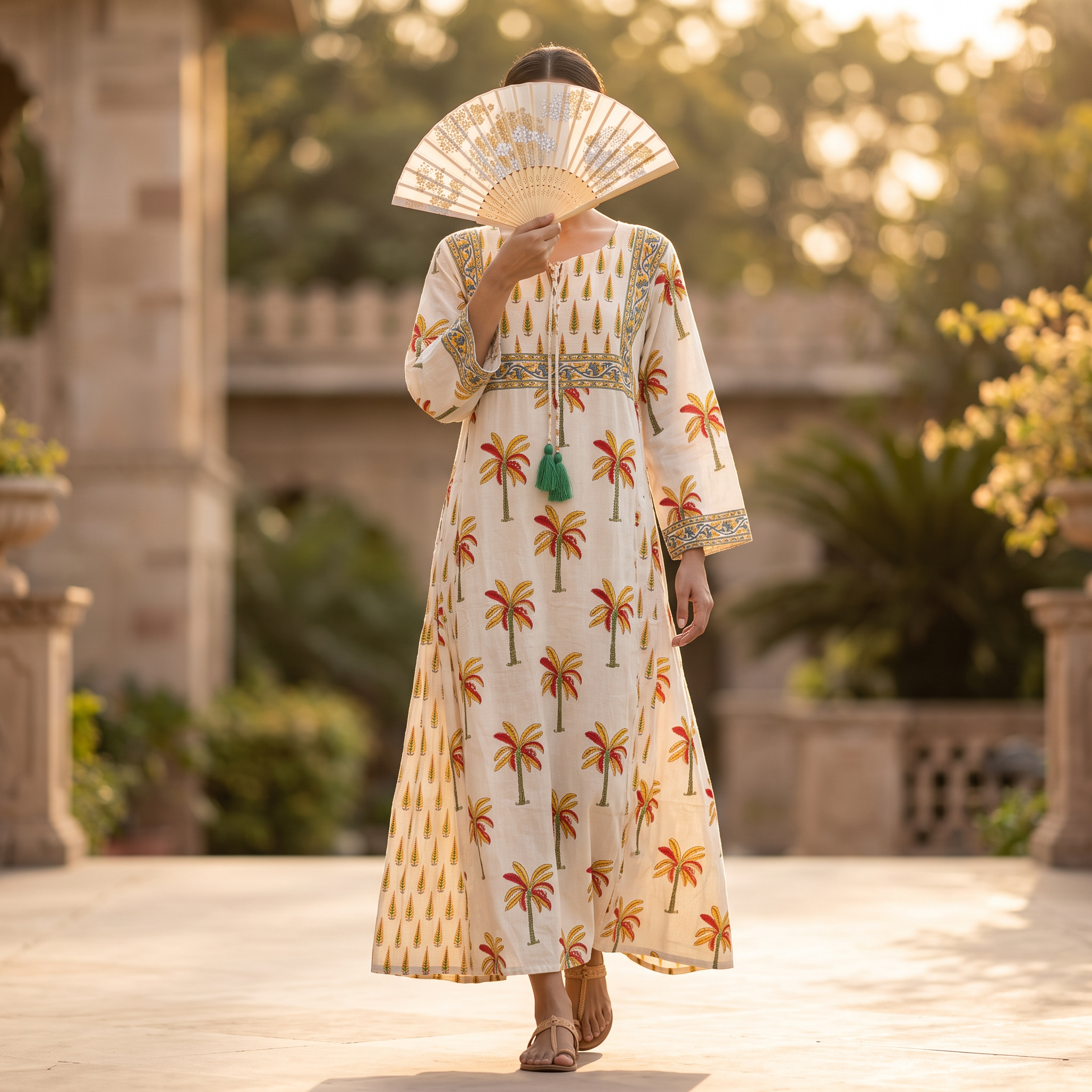 L/XL Anaya Printed Cotton Dress 57" Long Jalabiya RN 923