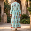 L/XL  Nida  Printed Cotton Dress 57" Long Jalabiya RNY 1086