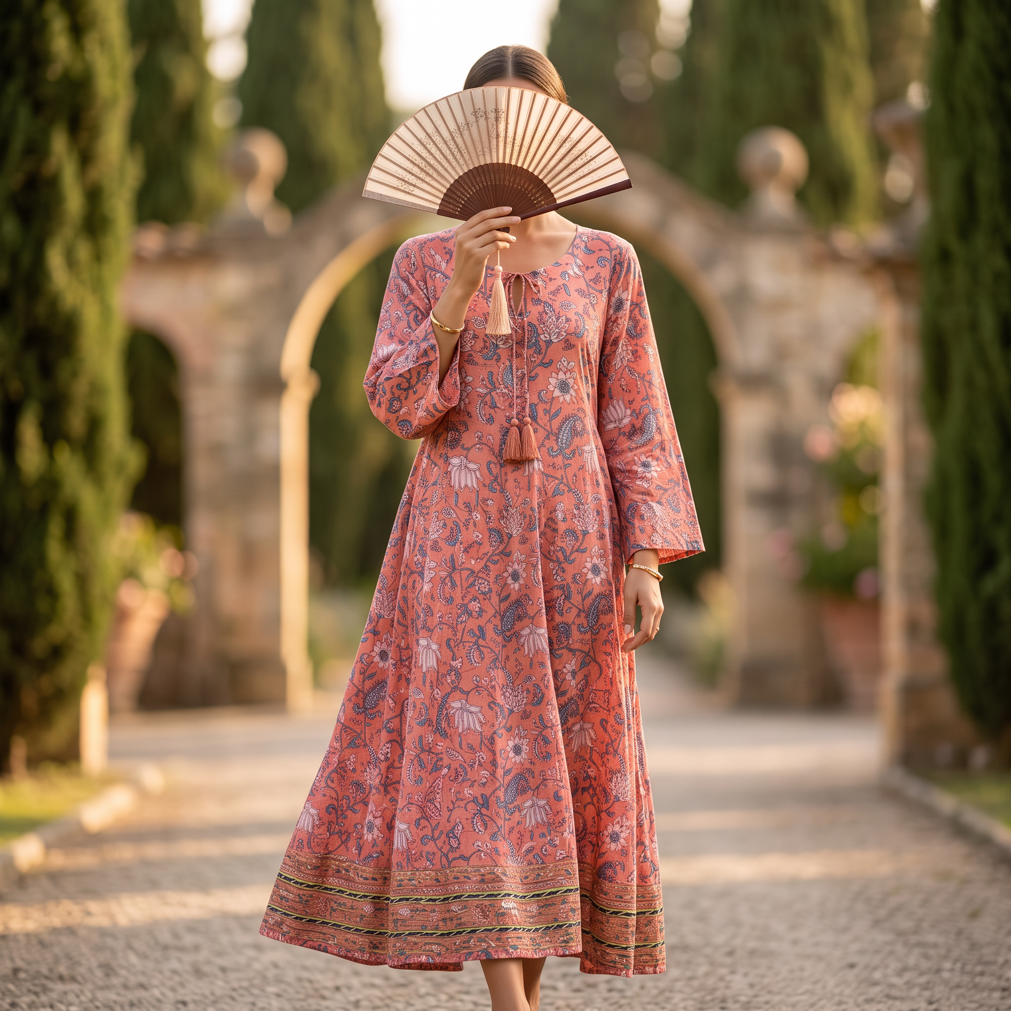 XS.S Hanifa Printed Cotton Dress 54" Long Jalabiya TNY 780