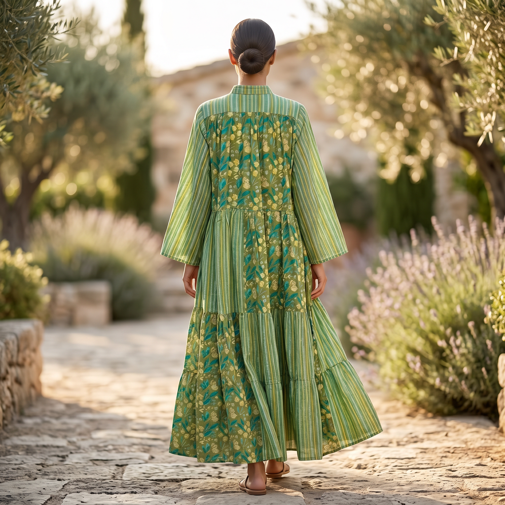 L-XL Fatim Printed Cotton Dress 57" Long Jalabiya