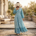 L-XL Bahira Printed Cotton Dress 57" Long Jalabiya