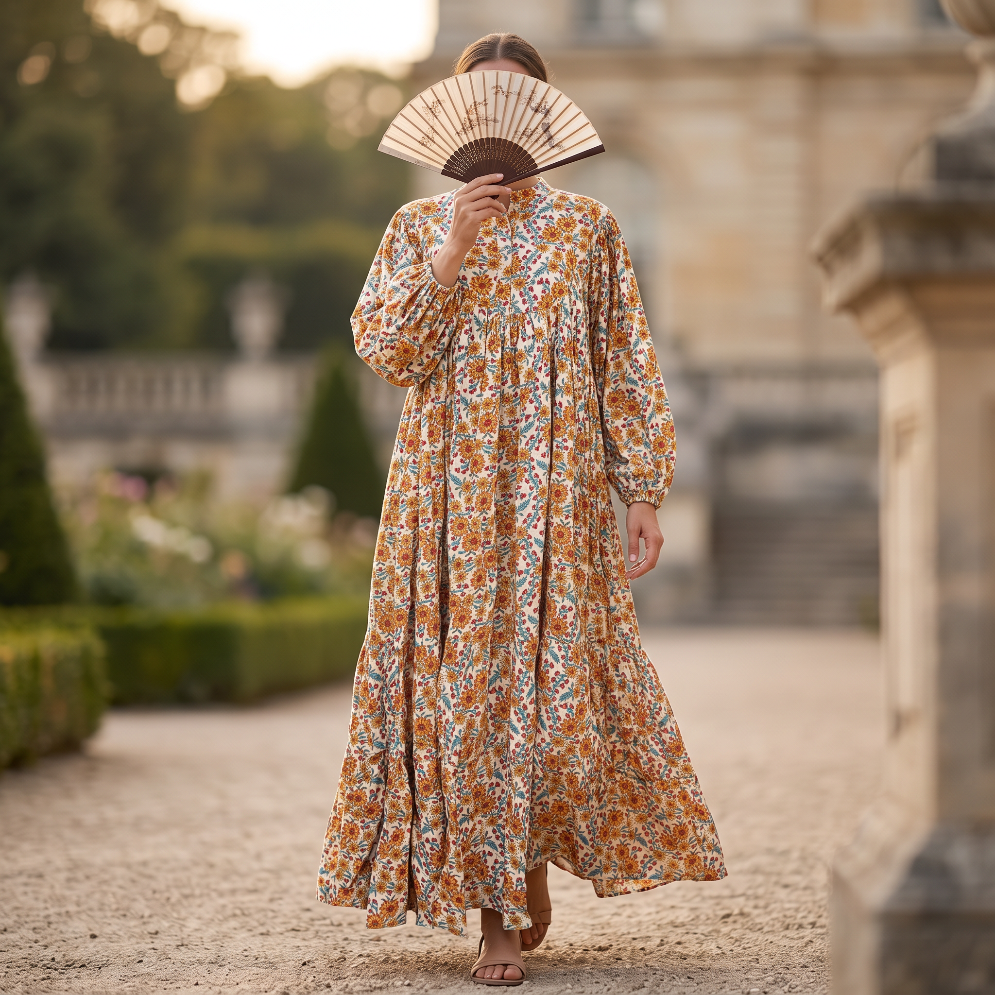 L/XL  Alfia  Multi Printed Cotton Dress 57" Long Jalabiya RNY  1061