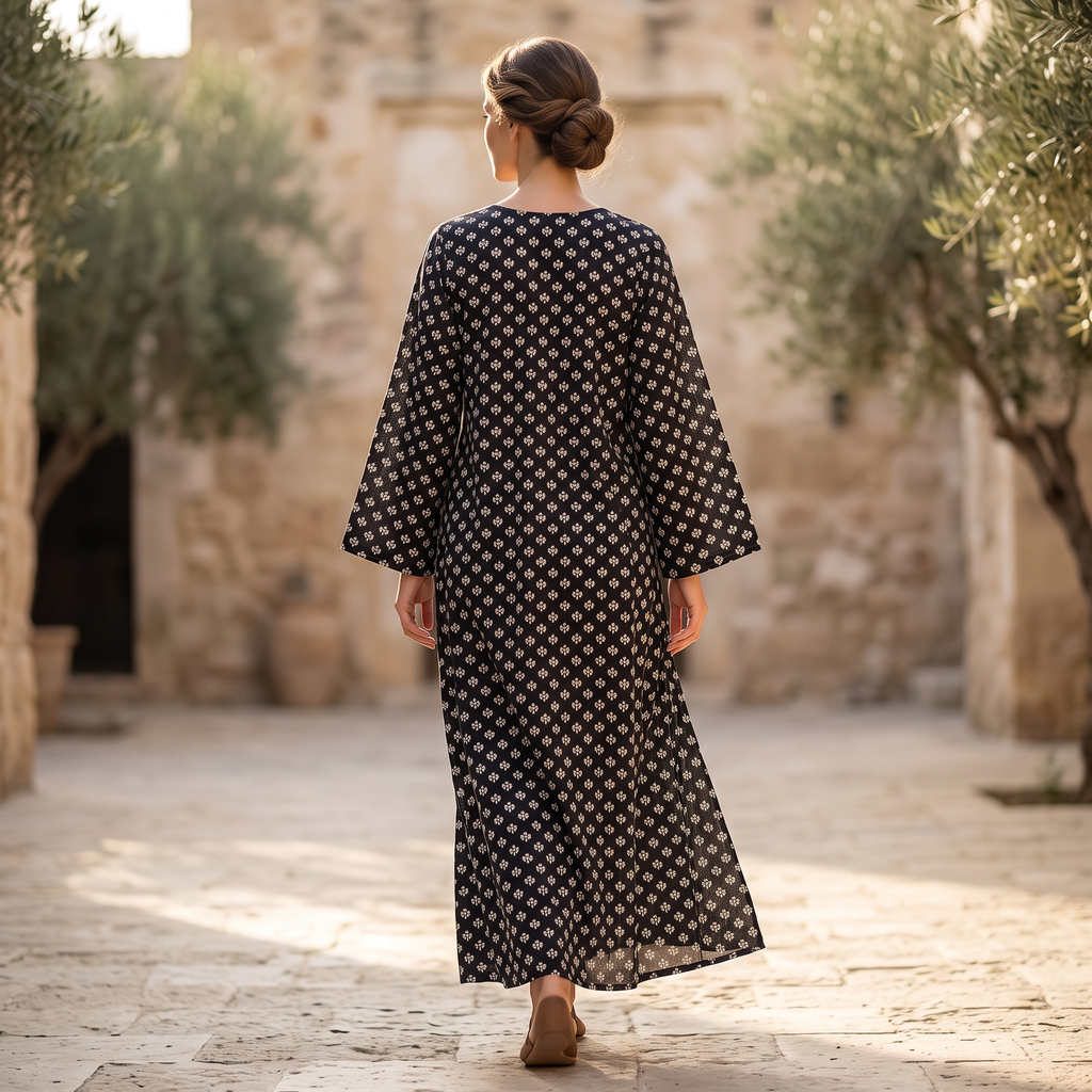 XS.S Khadijah Printed Cotton Dress 54" Long Jalabiya TNY 722