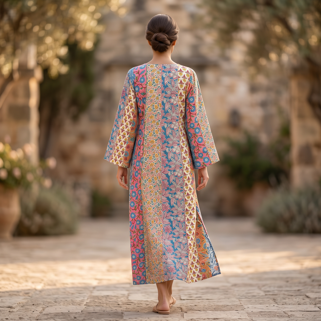 S/M Malaysia Printed Cotton Dress 57" Long Jalabiya RN 917