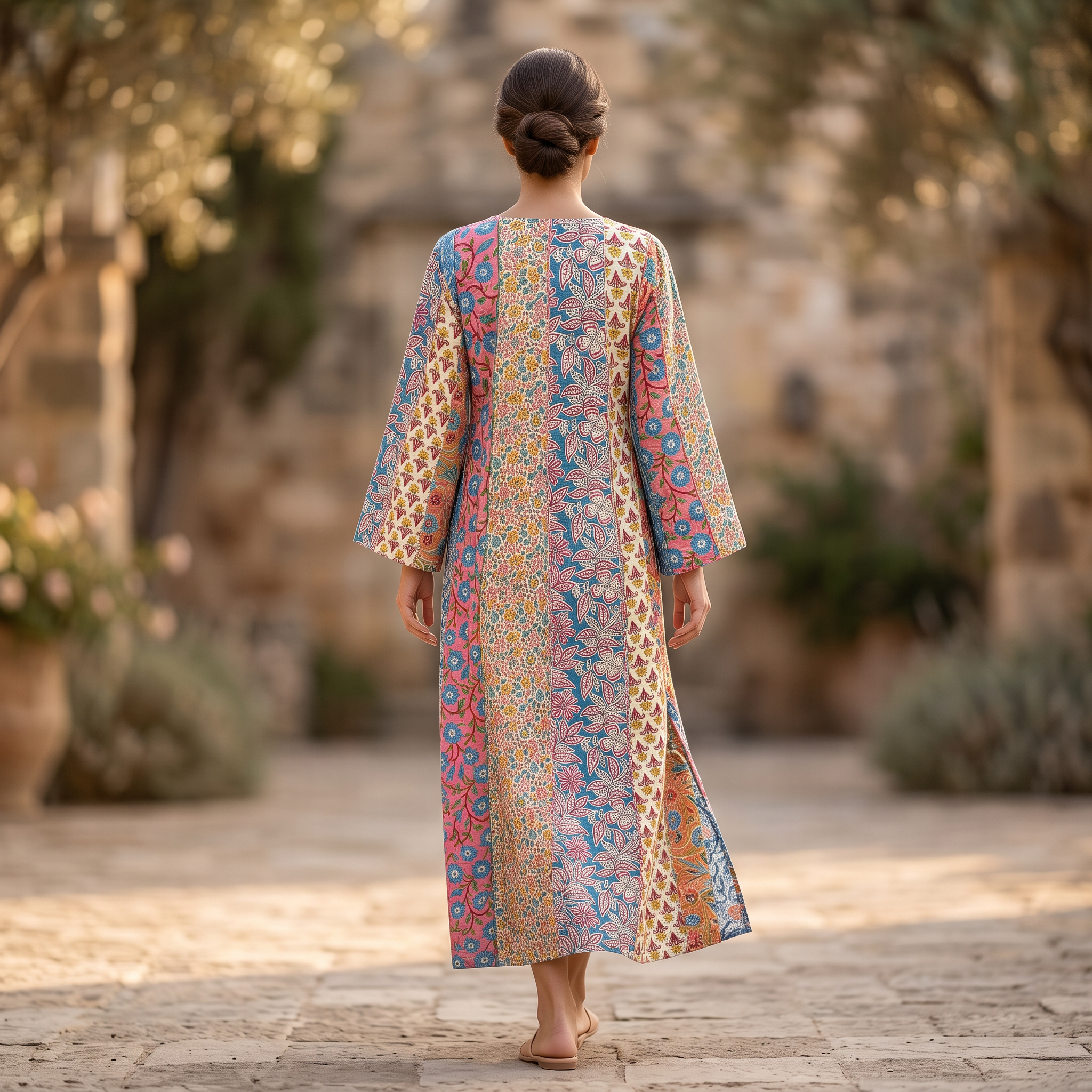 S/M Malaysia Printed Cotton Dress 57" Long Jalabiya RN 917