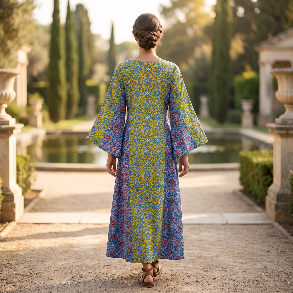 S/M Mahdis Printed Cotton Dress 57" Long Jalabiya TNY 724