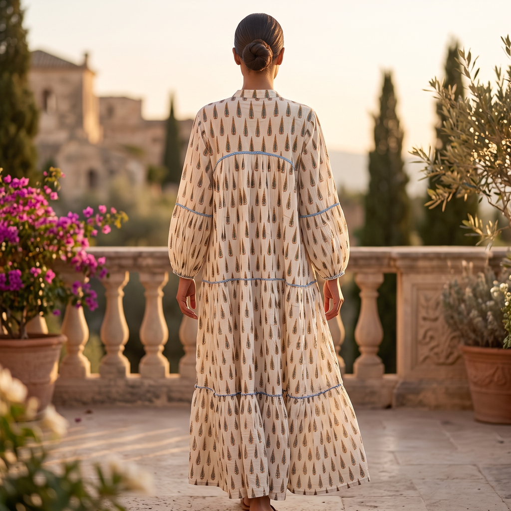 L/XL ZIYA Printed Cotton Dress 57" Long Jalabiya TN 514