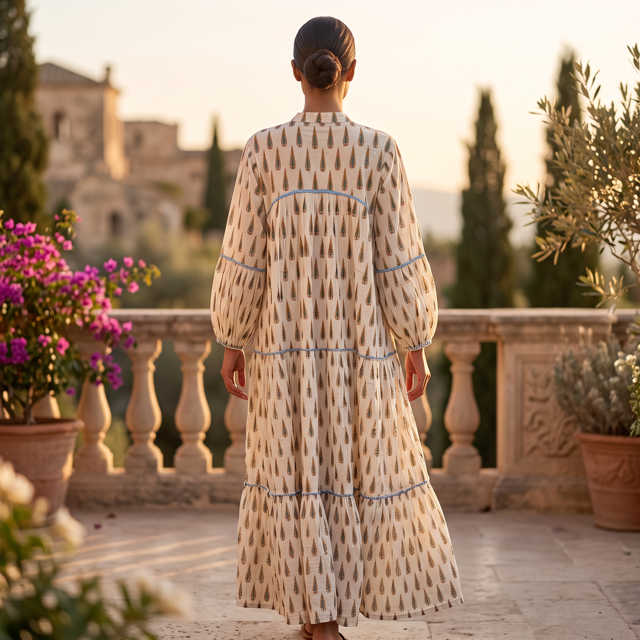 L/XL ZIYA Printed Cotton Dress 57" Long Jalabiya TN 514