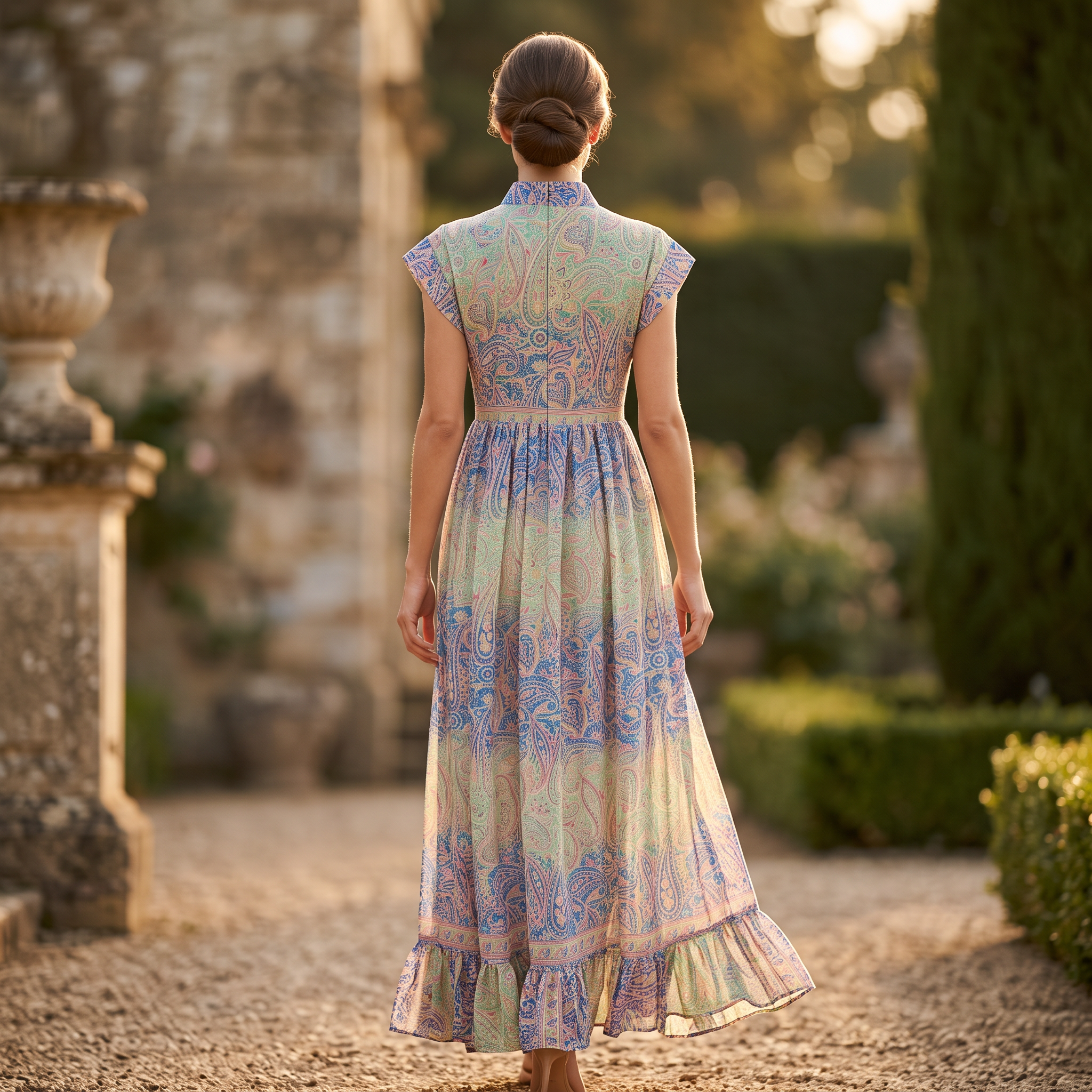 S-M Amani Printed Poly Silk Dress 57" Long Jalabiya RN 918