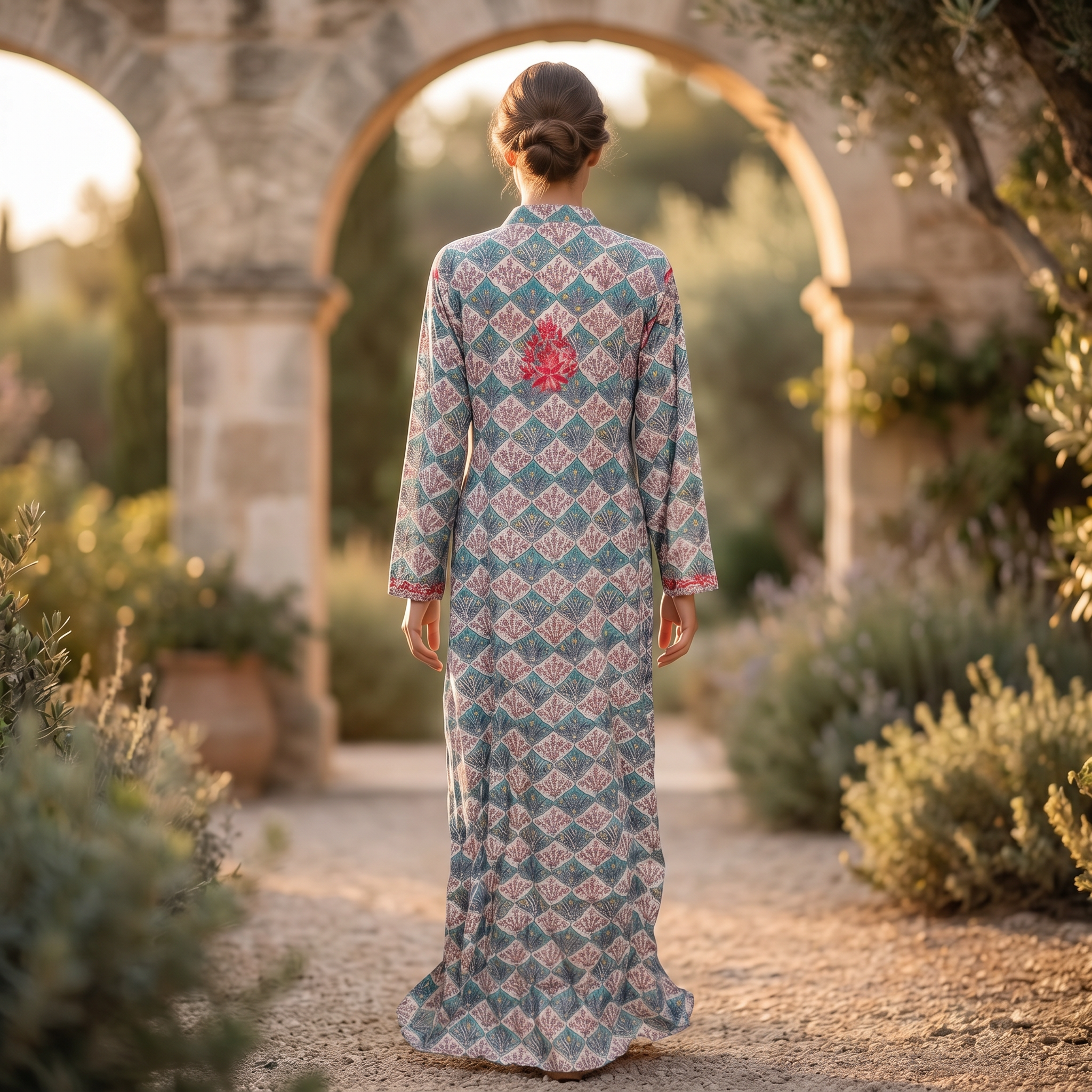 L-XL Sofi Printed Cotton Dress 57" Long Jalabiya