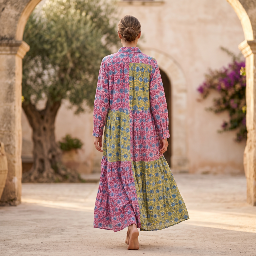 S-M Fatim Printed Cotton Dress 57" Long Jalabiya
