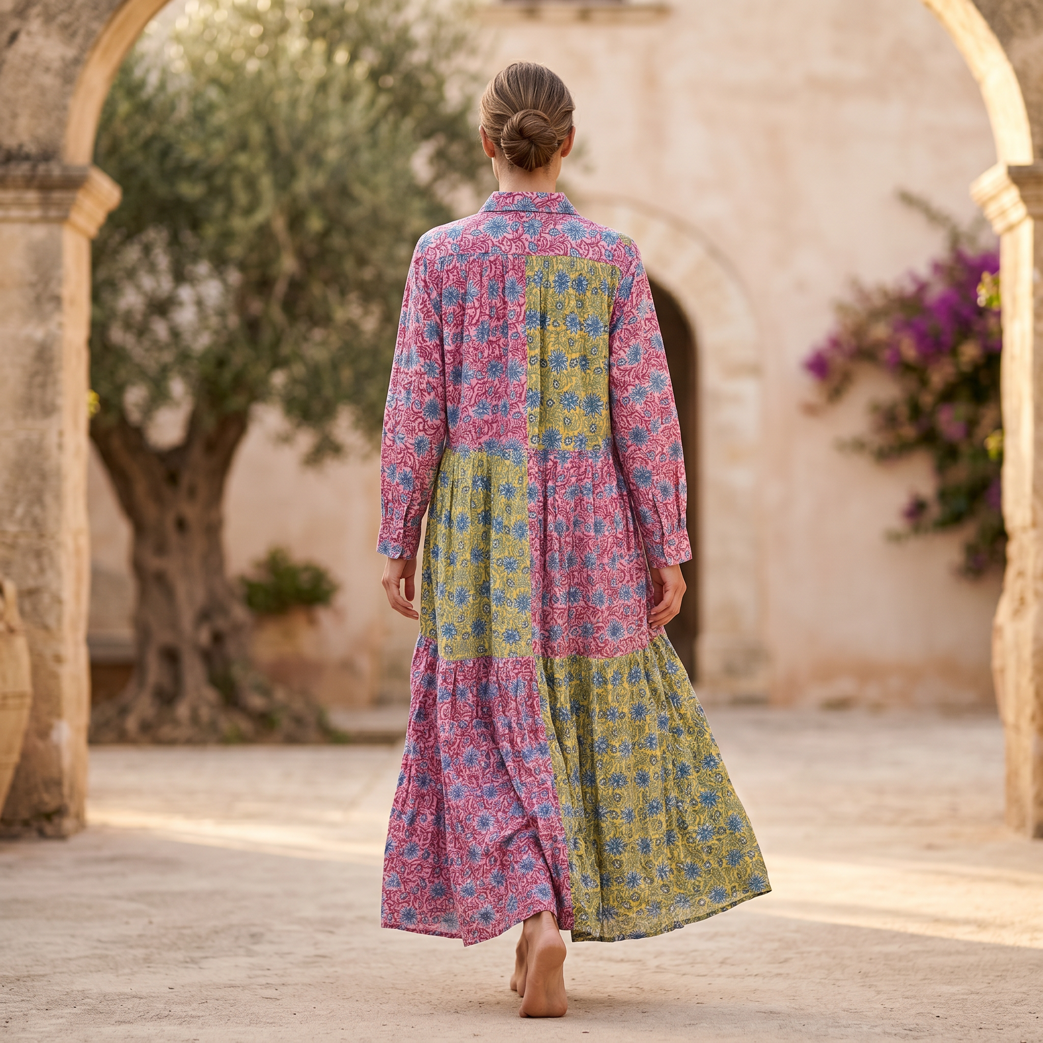 S-M Fatim Printed Cotton Dress 57" Long Jalabiya
