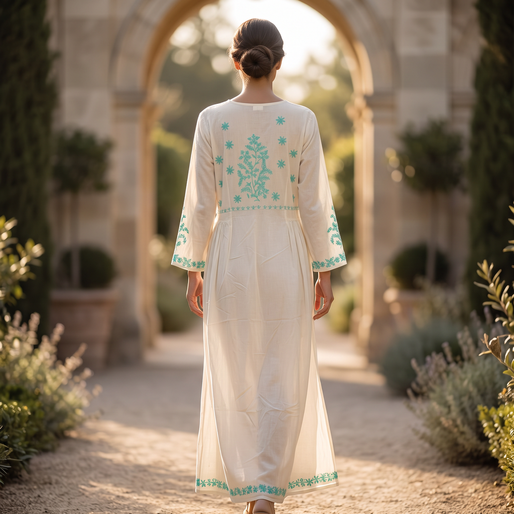 L/XL Lairah Printed Cotton Dress 57" Long Jalabiya RN 906