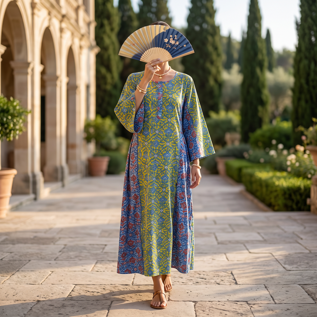S/M Mahdis Printed Cotton Dress 57" Long Jalabiya TNY 724