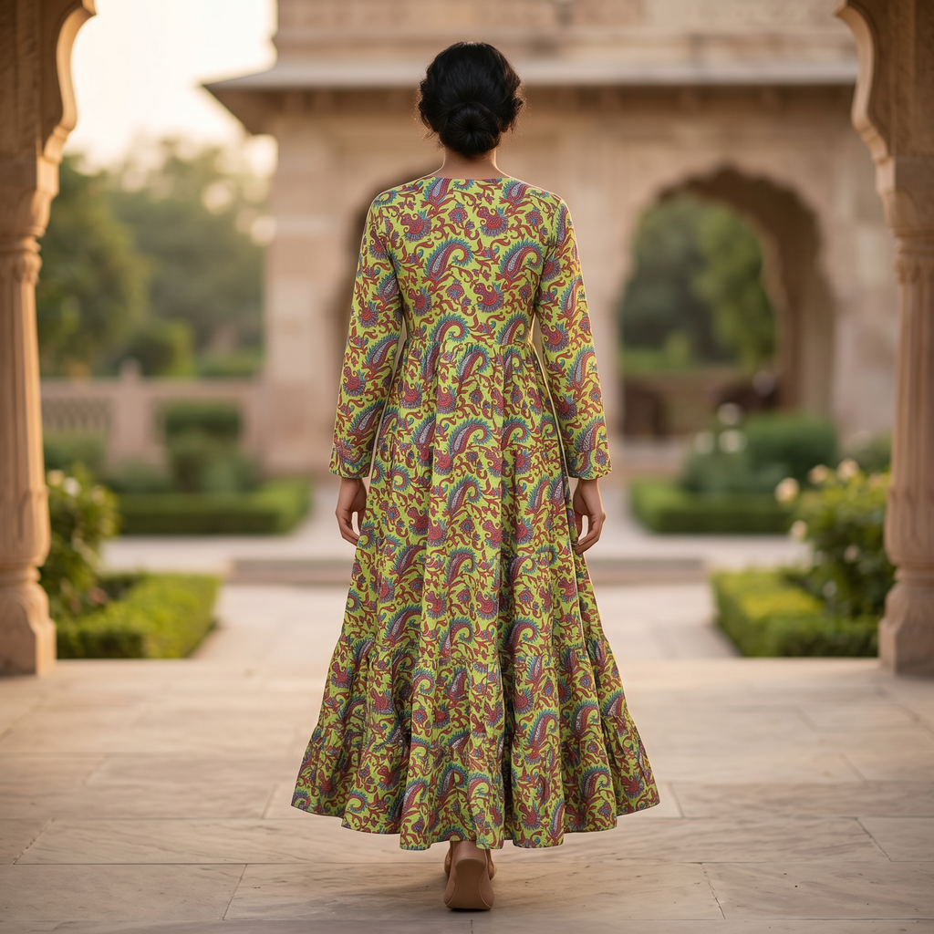 XS-S Razia Crystal Printed Cotton Dress 54" Long Jalabiya RN 169
