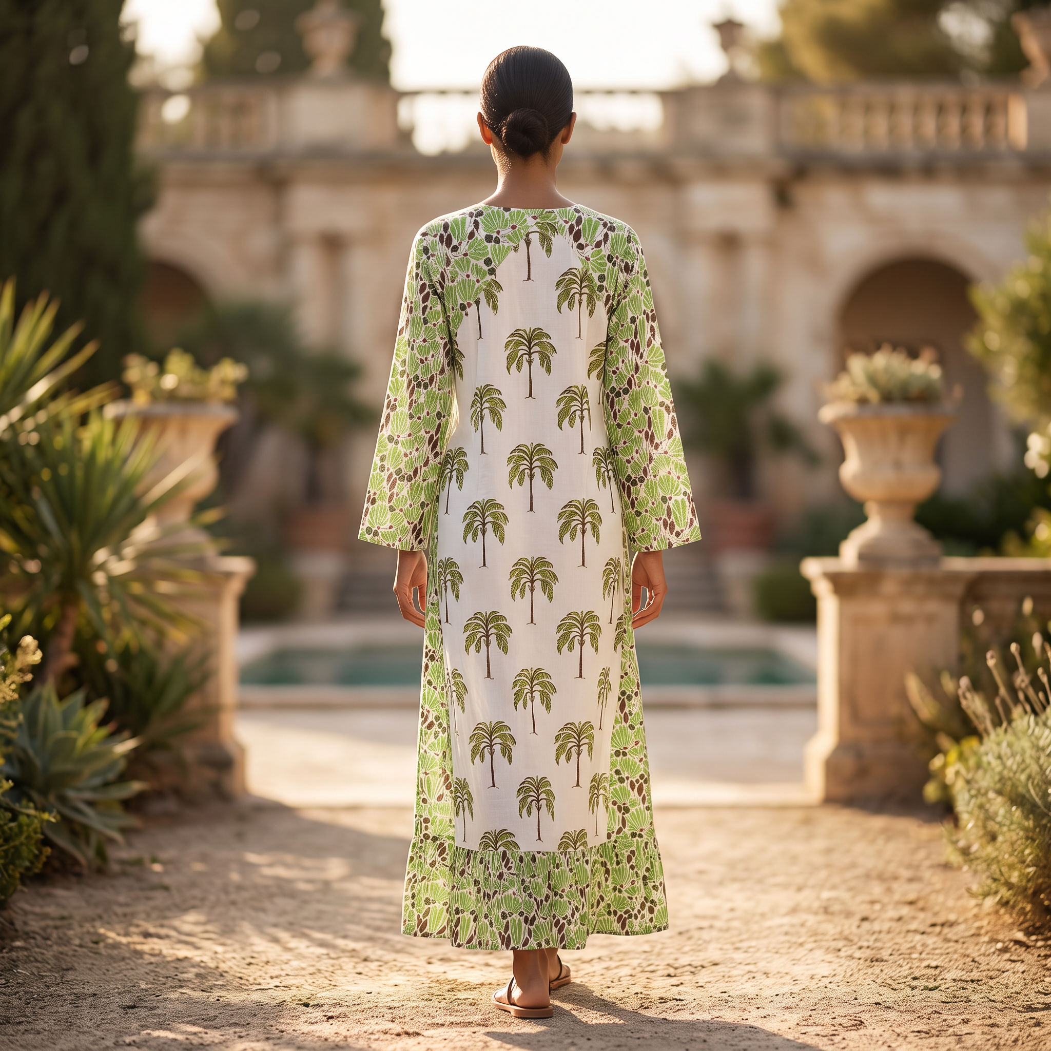 L-XL Najia Crystal Printed Cotton Dress 57" Long Jalabiya TNY 872