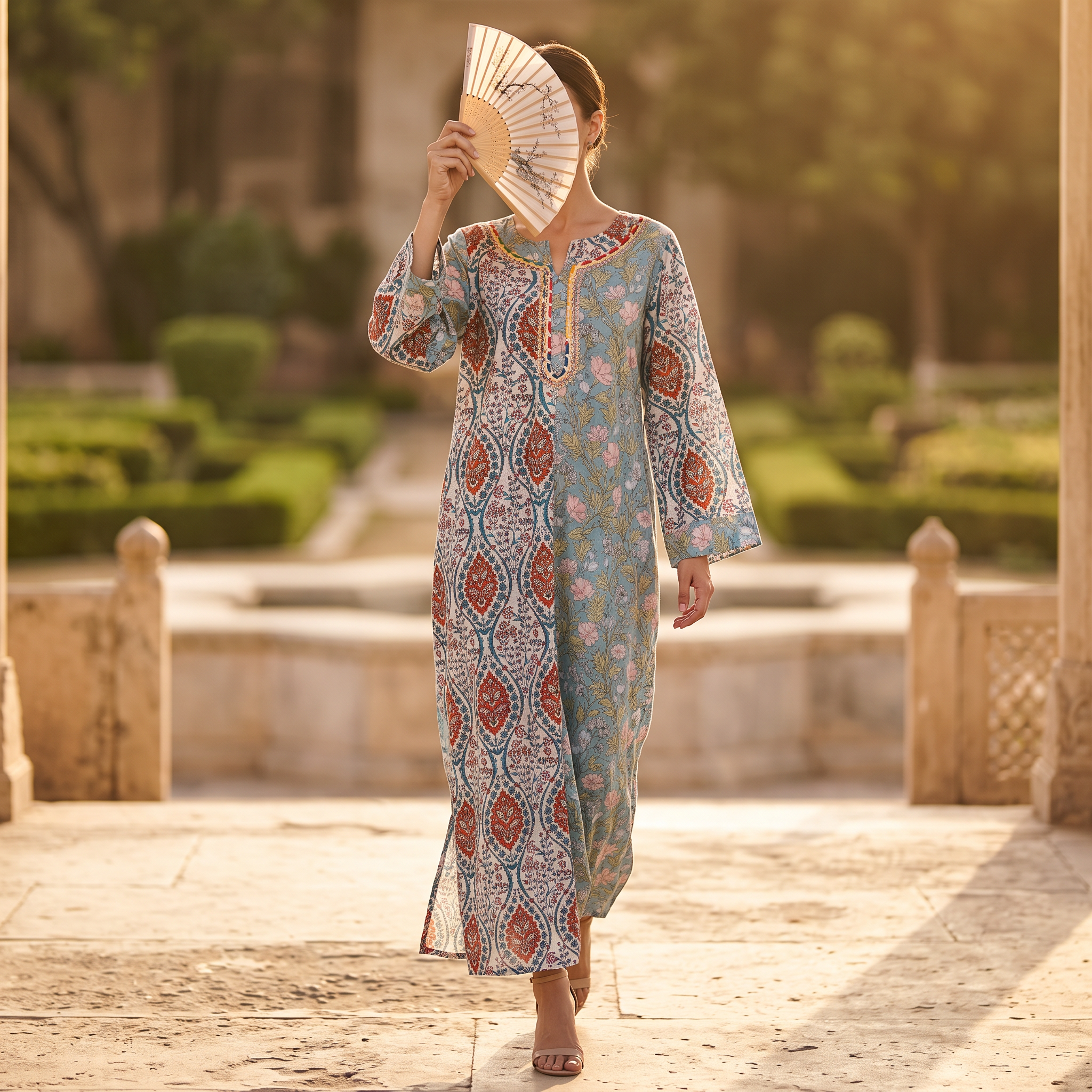 L/XL Noorain Crystal Printed Cotton Dress 54" Long Jalabiya RN 974