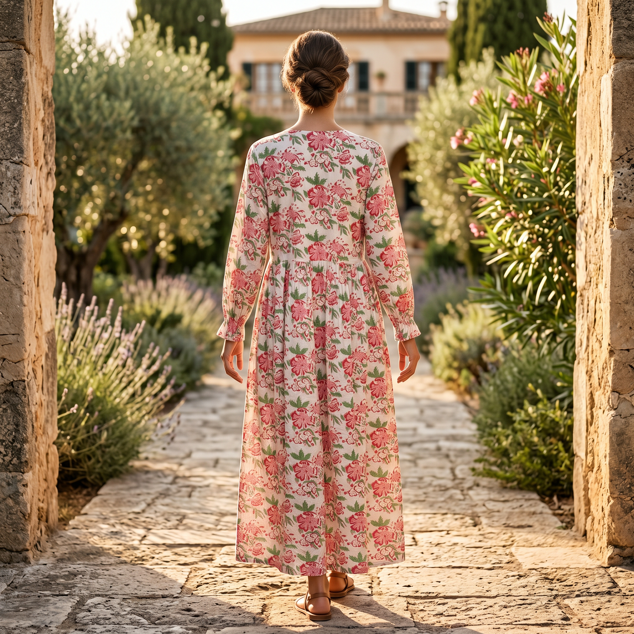 L-XL Fahima Printed Cotton 3 Pcs Dress 57" Long Jalabiya TN 301