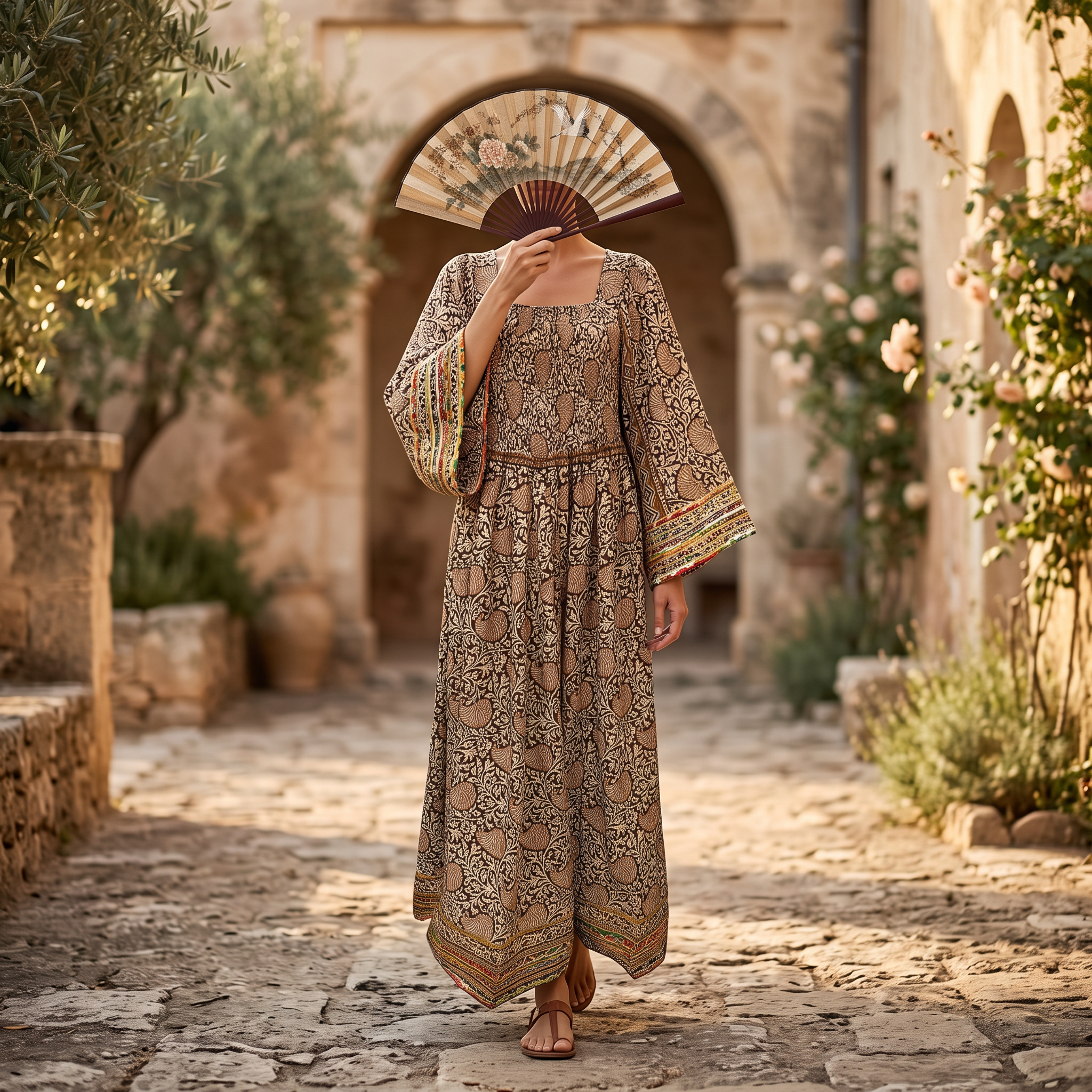 L/XL Elzina Silk Printed Cotton Dress 57" Long Jalabiya RNY 1079