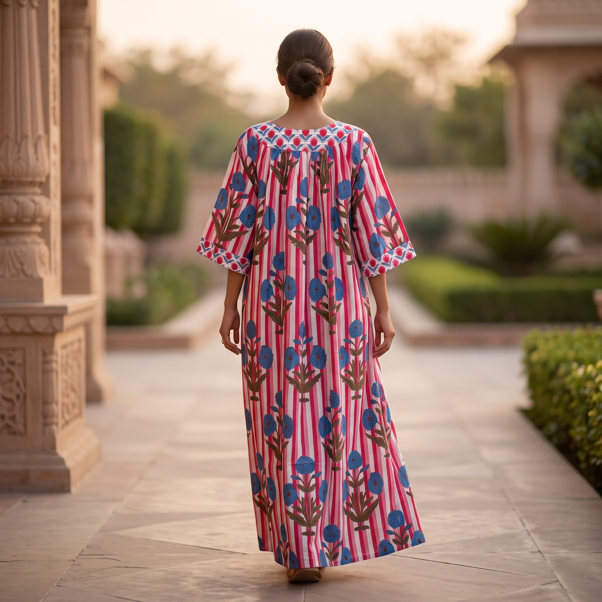 S/M Nawaar  Printed Cotton Dress 57" Long Jalabiya TNY 788