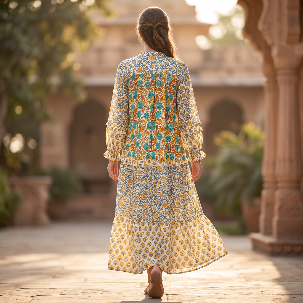 L-XL Elle Printed Cotton Dress 57" Long Jalabiya RNY 1078