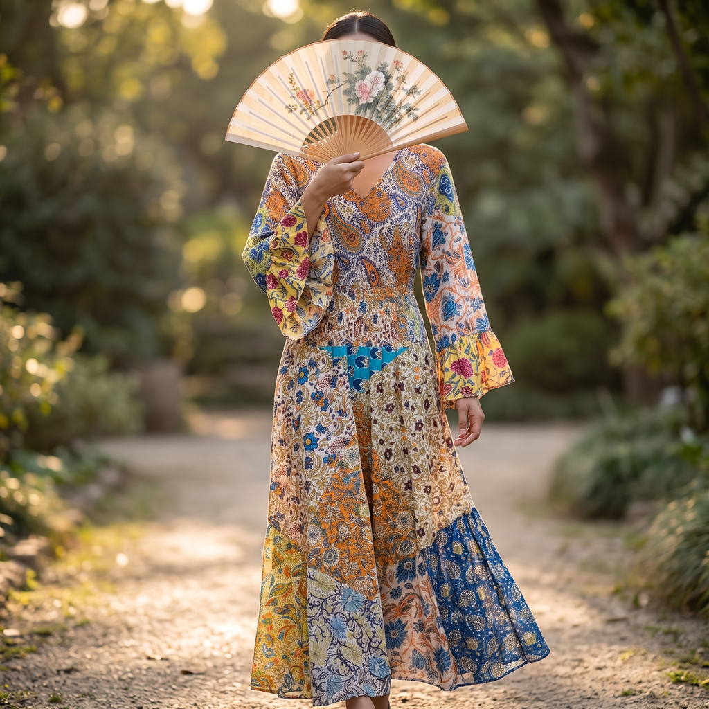 L-XL Musira Printed Cotton Dress 57" Long Jalabiya