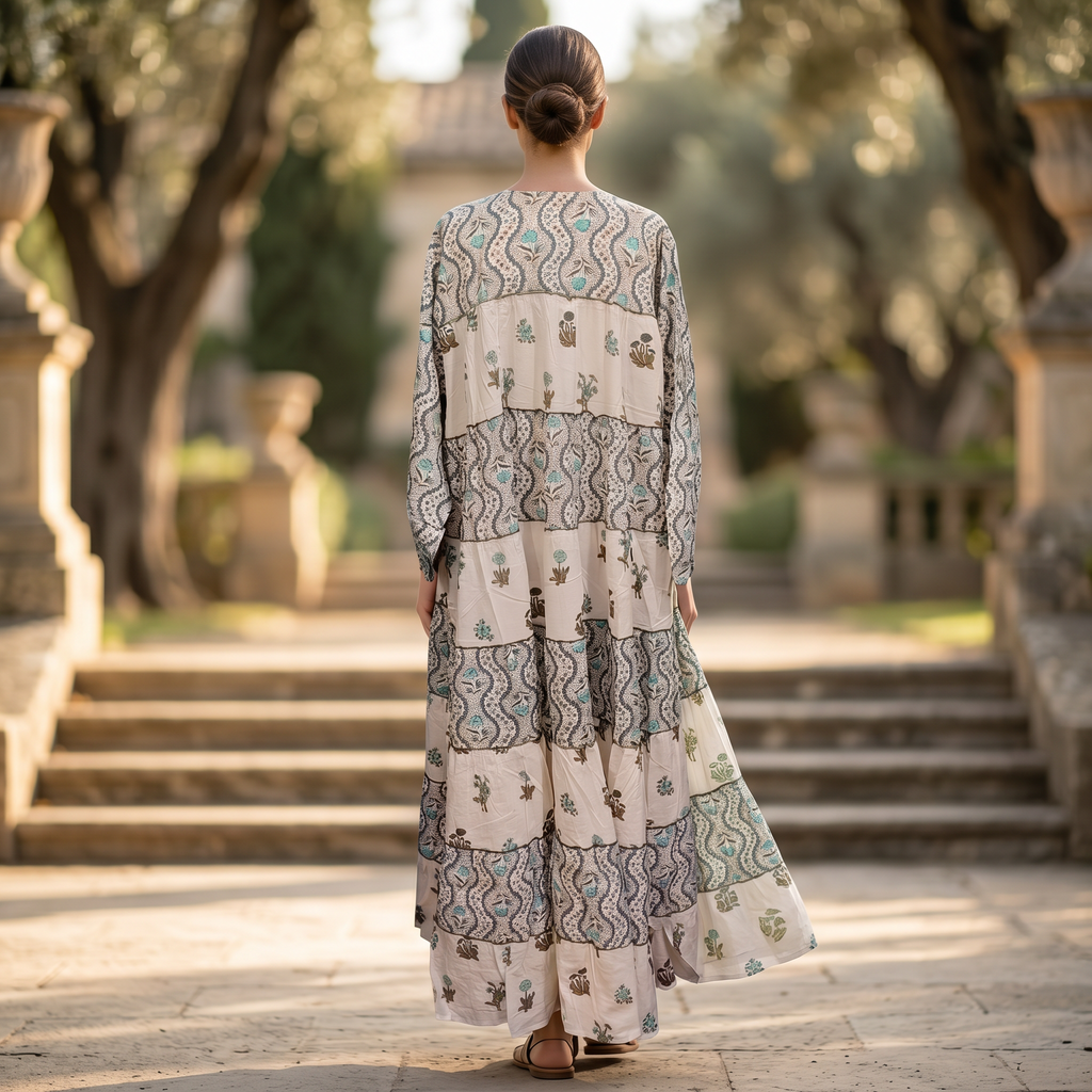 L-XL Bushra Printed Cotton Dress 57" Long Jalabiya