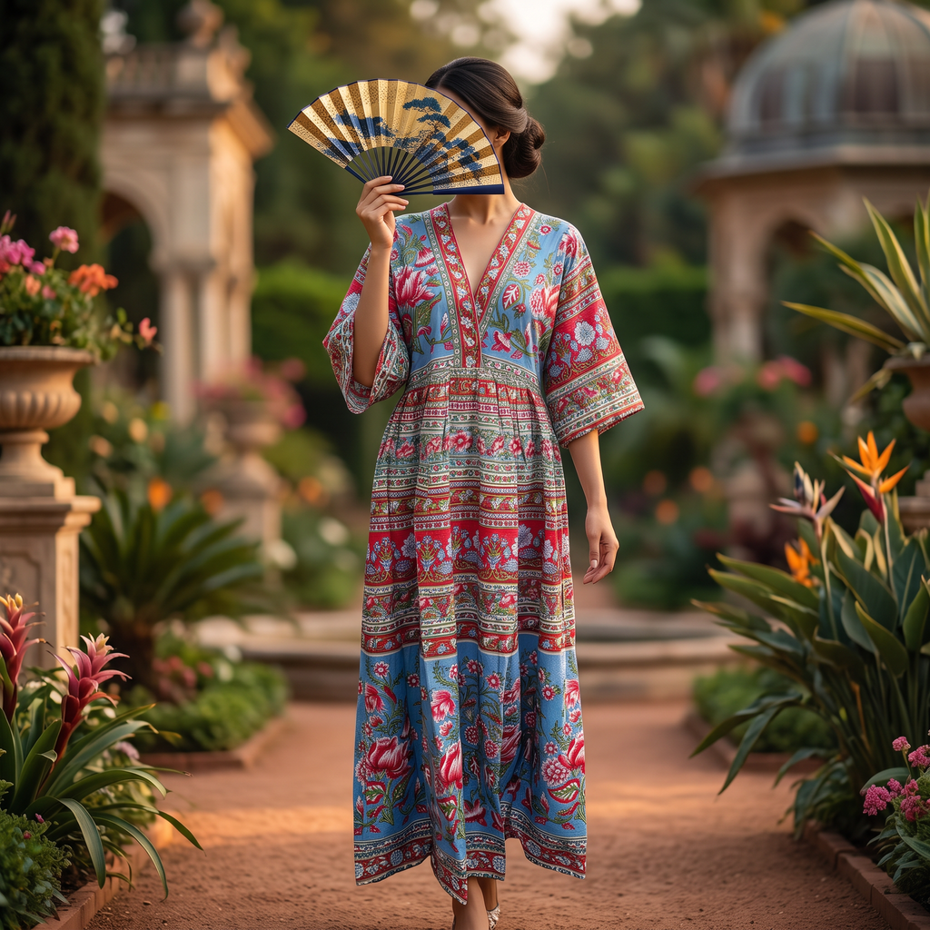 L/XL Ayah  Printed Cotton Dress 57" Long Jalabiya TNY 791