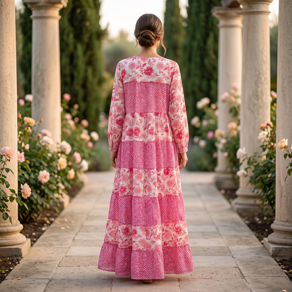 L-XL Bushra Printed Cotton Dress 57" Long Jalabiya