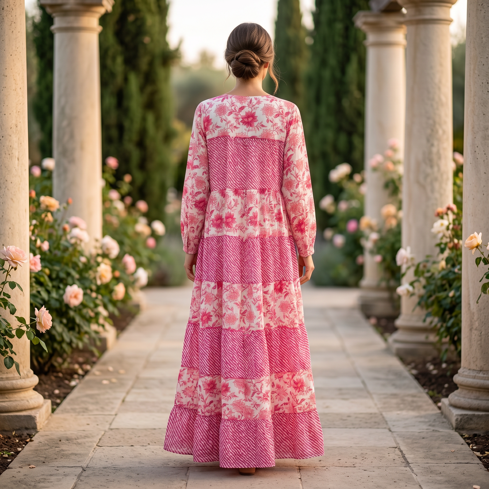 L-XL Bushra Printed Cotton Dress 57" Long Jalabiya